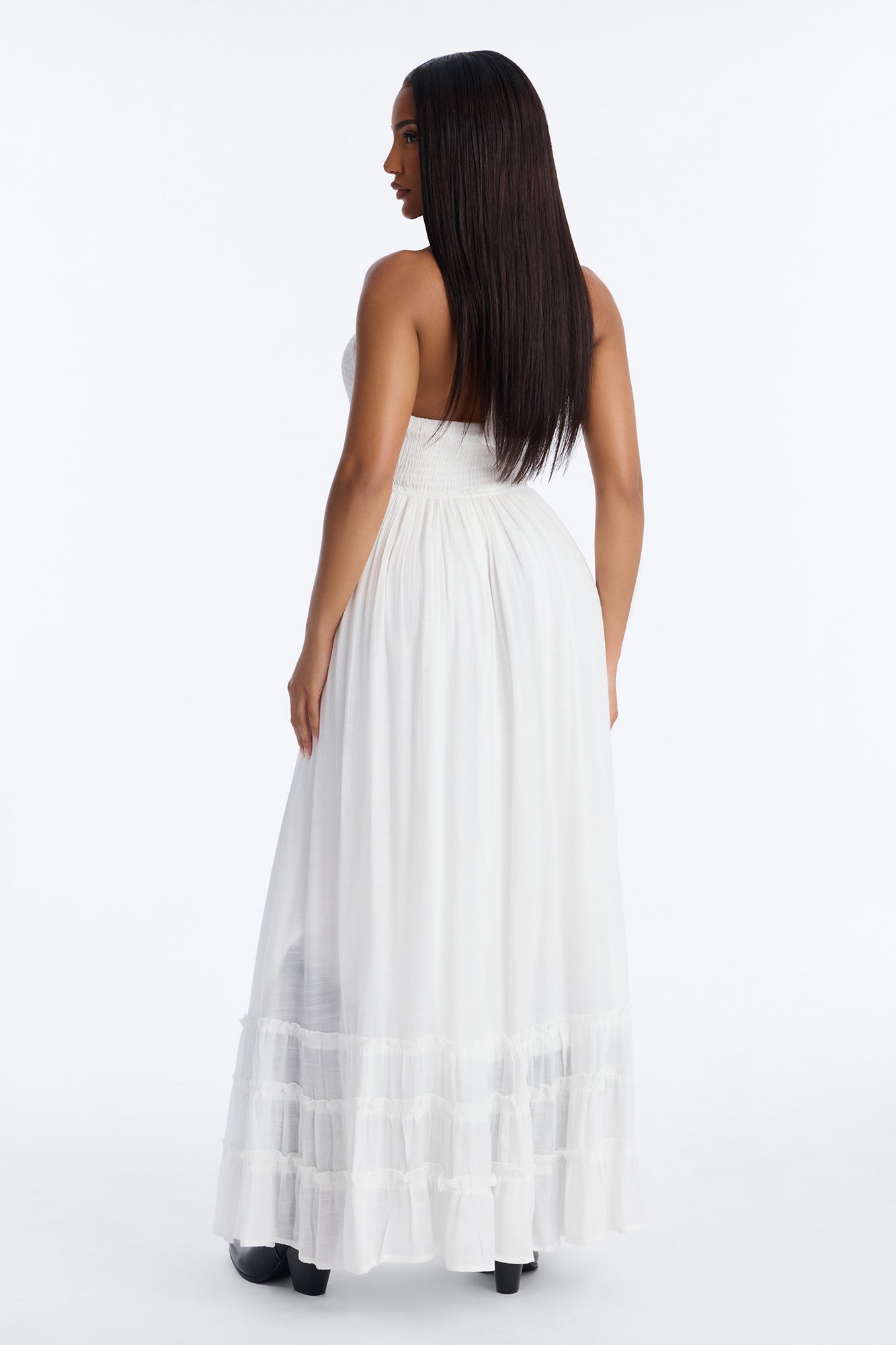 Freya Smocked Linen Maxi Dress - White