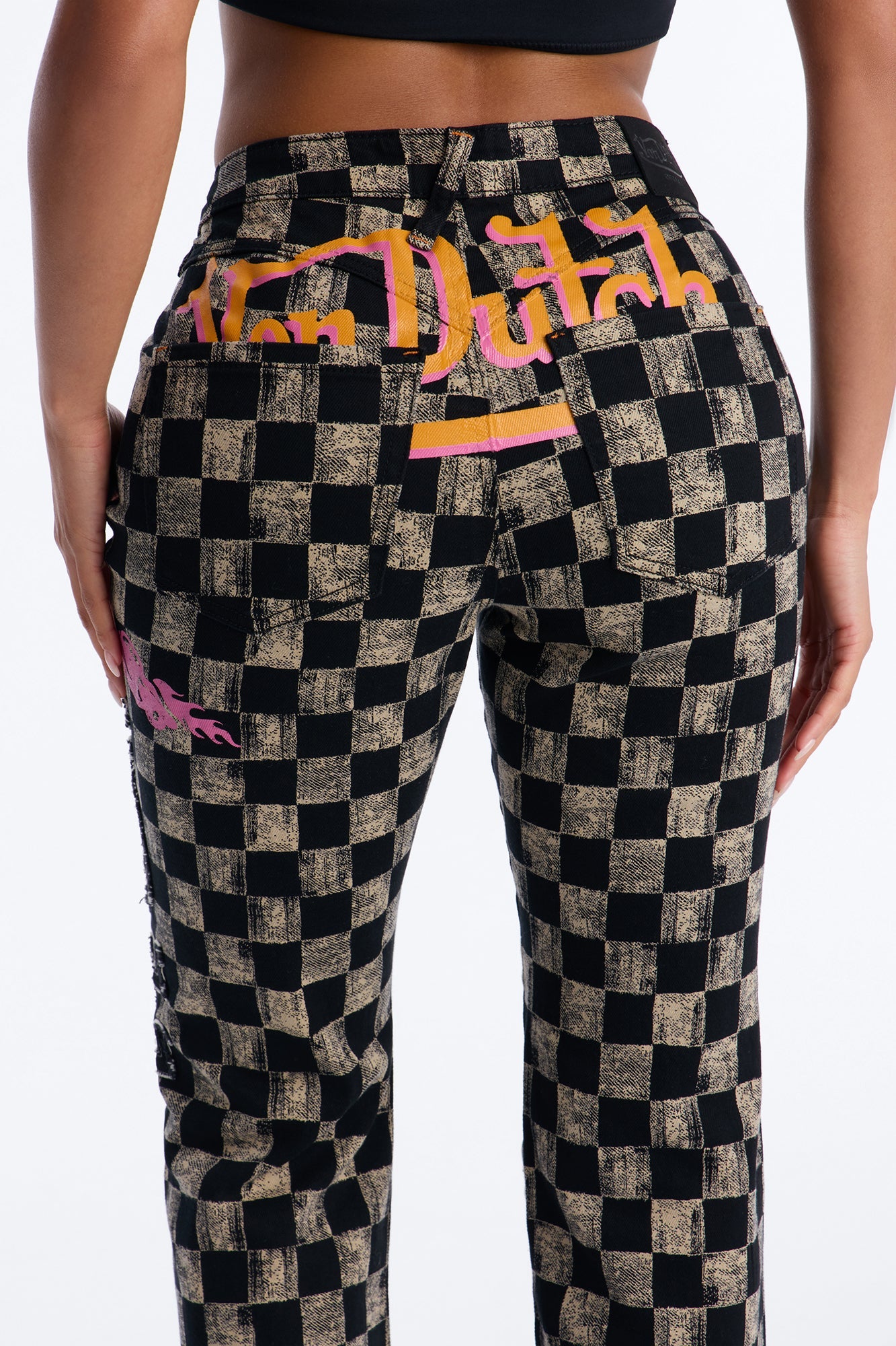 Von Dutch Checkered Bootcut Jeans - Black/combo