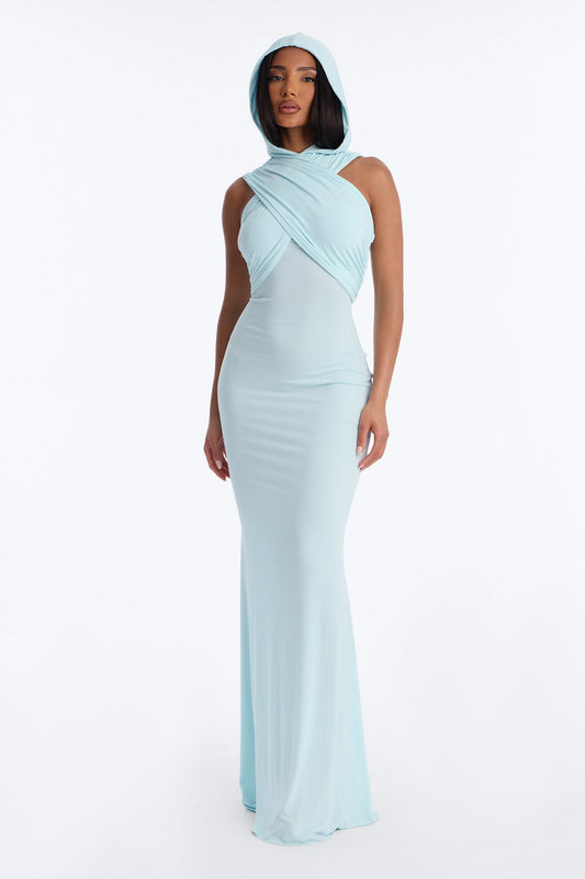 Delara Hooded Maxi Dress - Light Blue