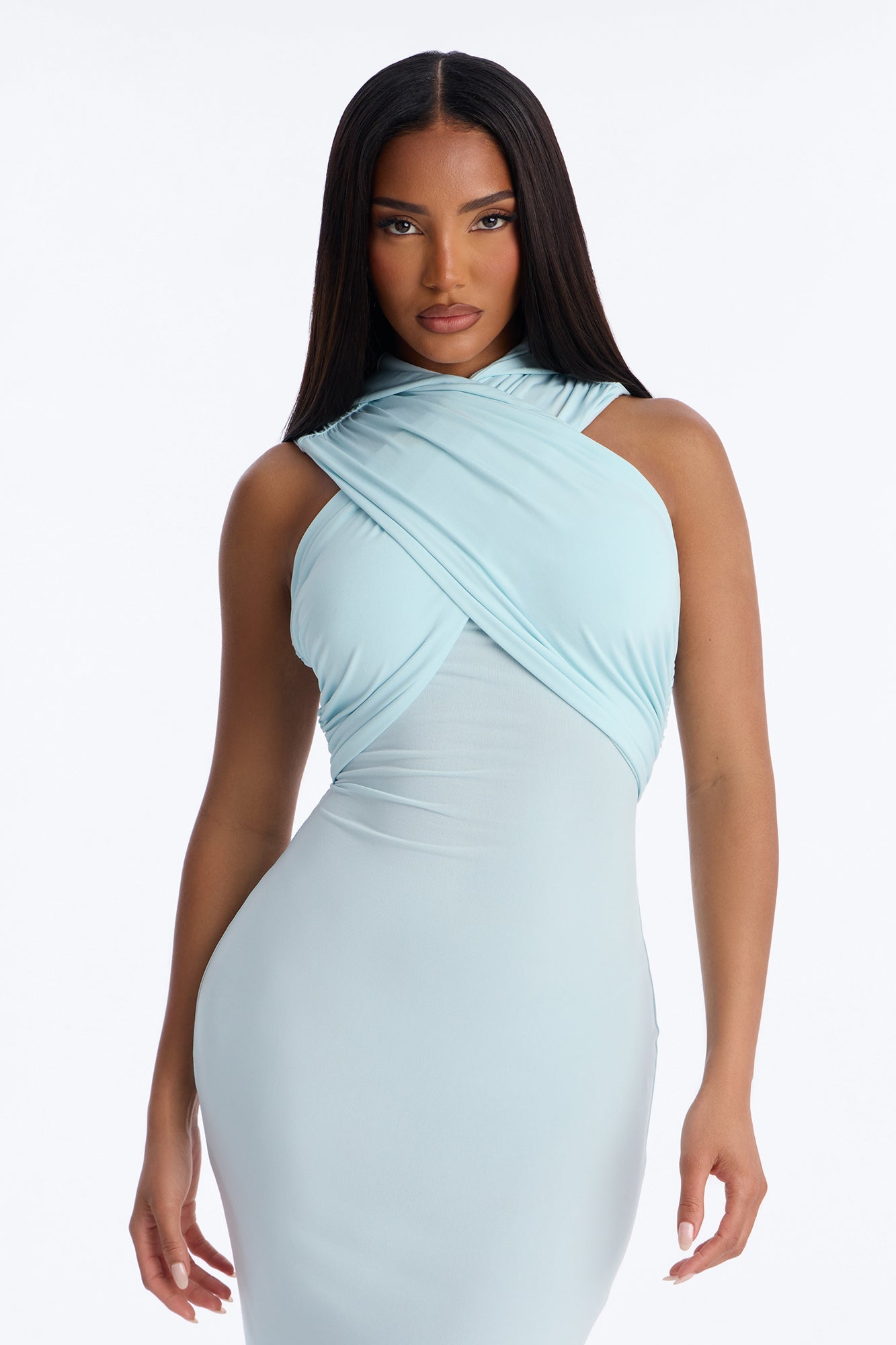 Delara Hooded Maxi Dress - Light Blue