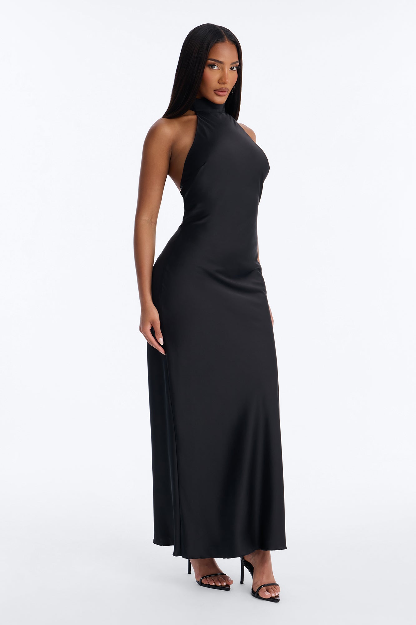 Sloane Satin Midi Dress - Black