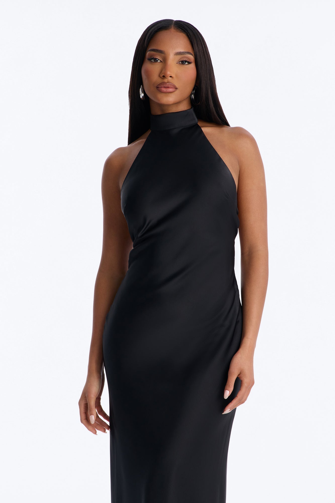 Sloane Satin Midi Dress - Black