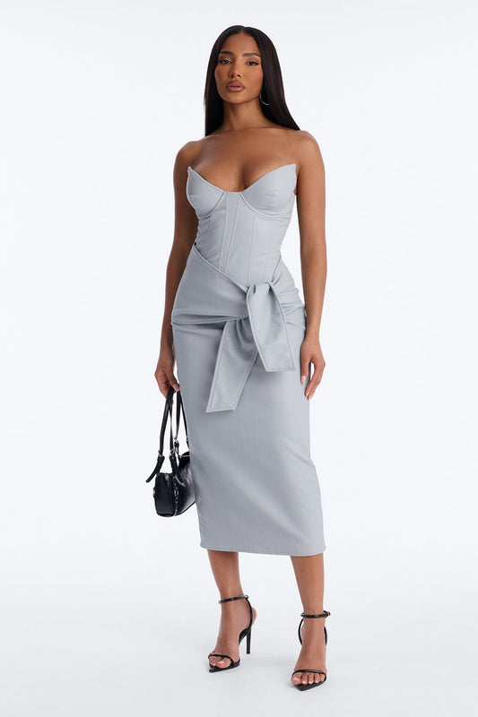 Siren Faux Leather Midi Dress - Light Blue