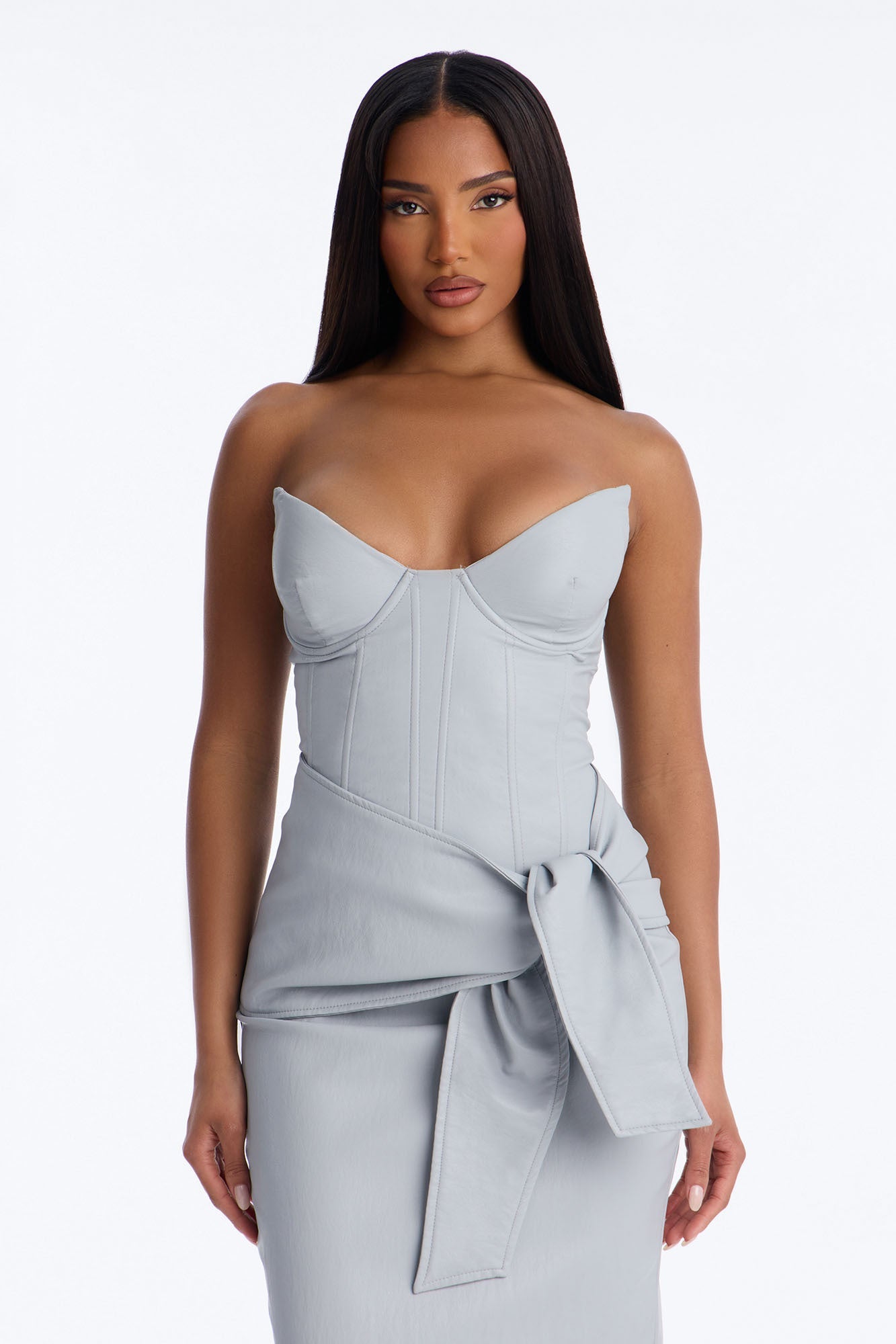 Siren Faux Leather Midi Dress - Light Blue