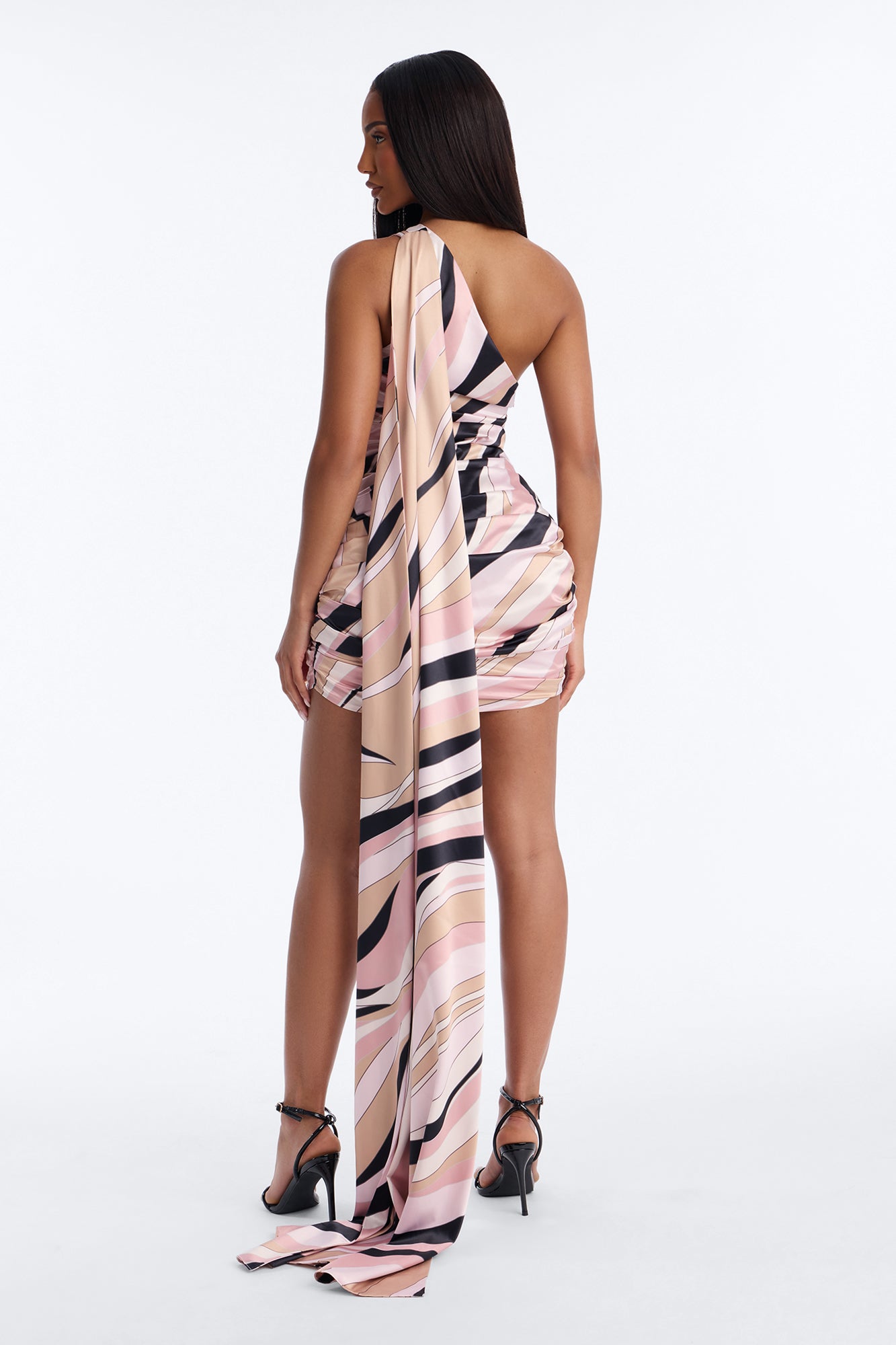 Untamed Abstract Satin High Low Dress - Pink/combo