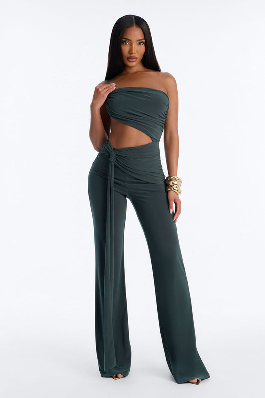 Ulissa Draped Straight Leg Jumpsuit - Olive
