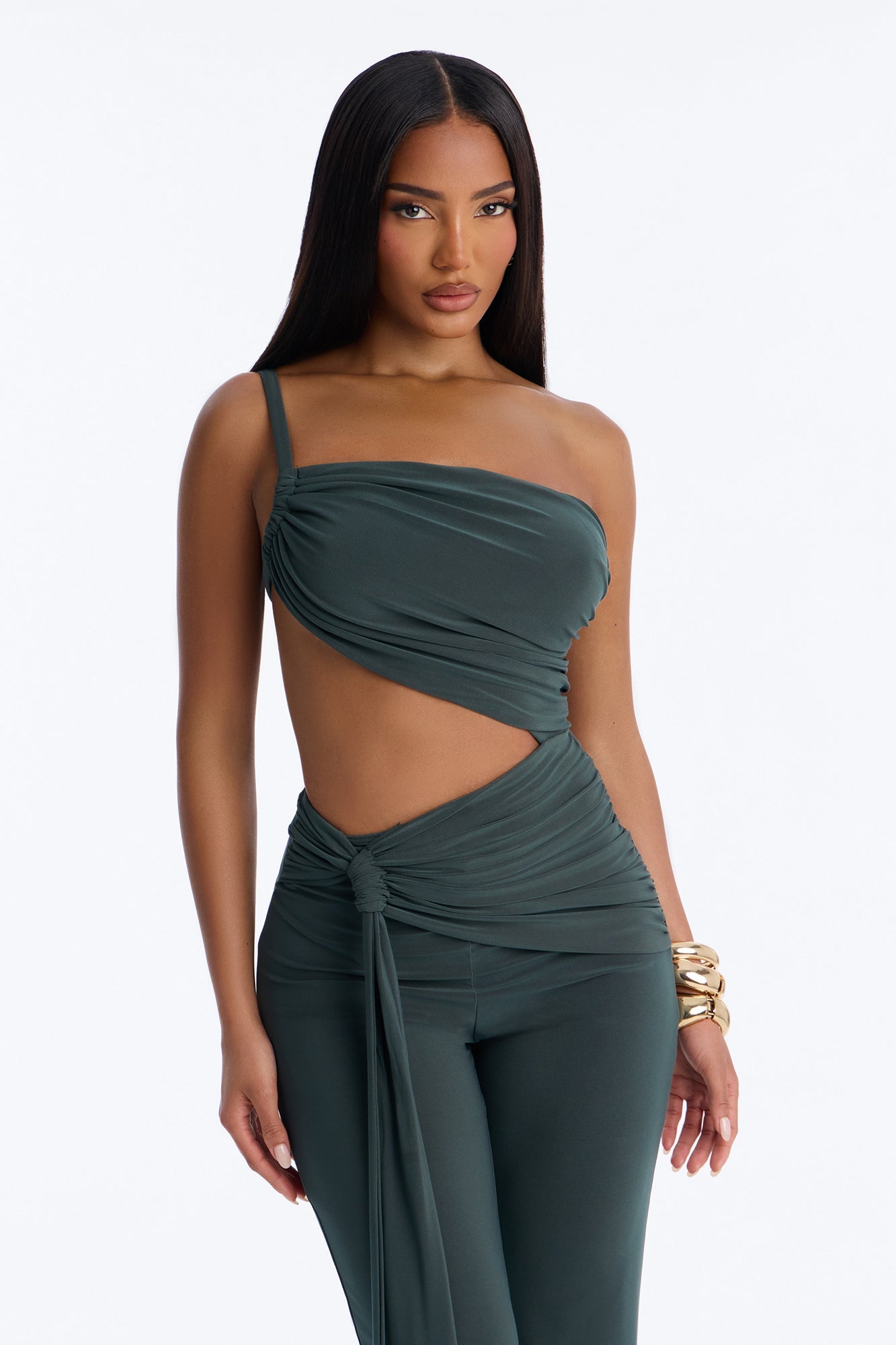 Ulissa Draped Straight Leg Jumpsuit - Olive