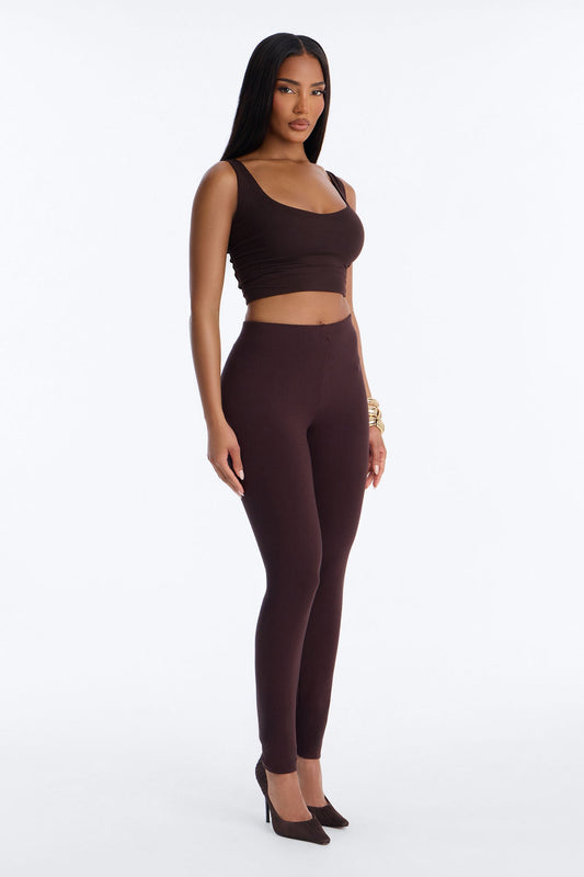 Ultra Ribbed Mid Rise Legging - Chocolate