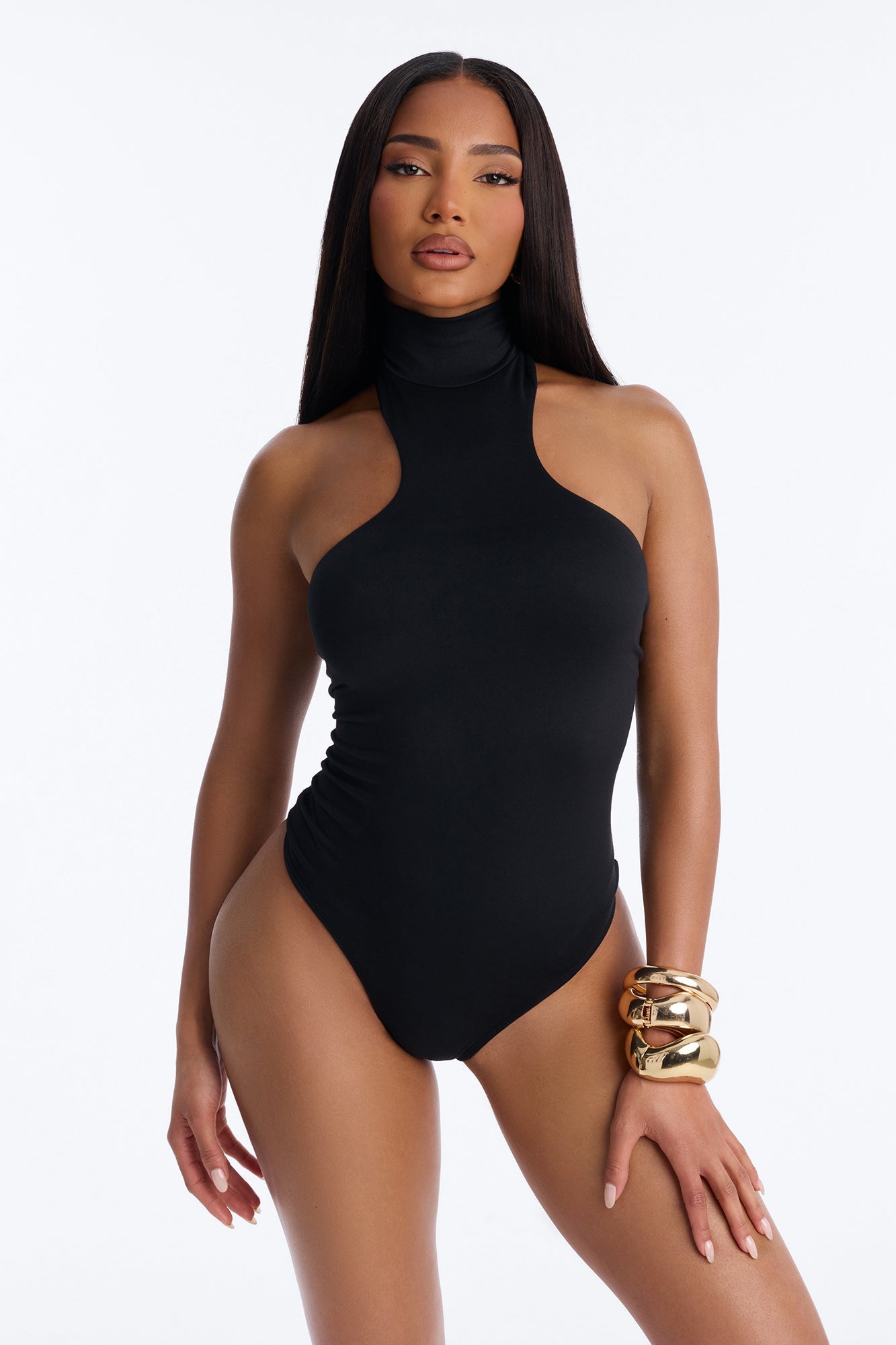 Simple Girl Mock Neck Sleeveless Bodysuit - Black