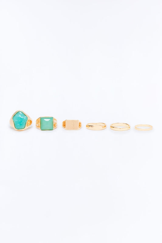 Crystal Cove 6 Piece Ring Set - Gold/Blue