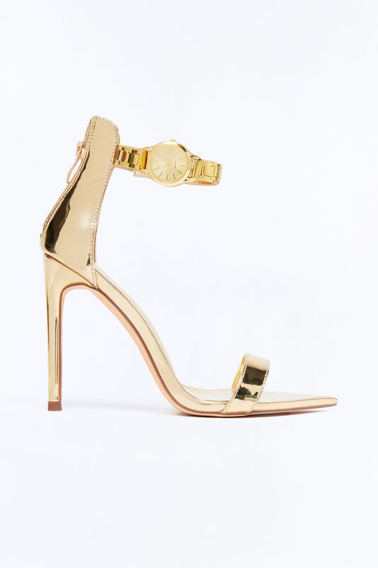 Chic Clock Stiletto Heels - Gold