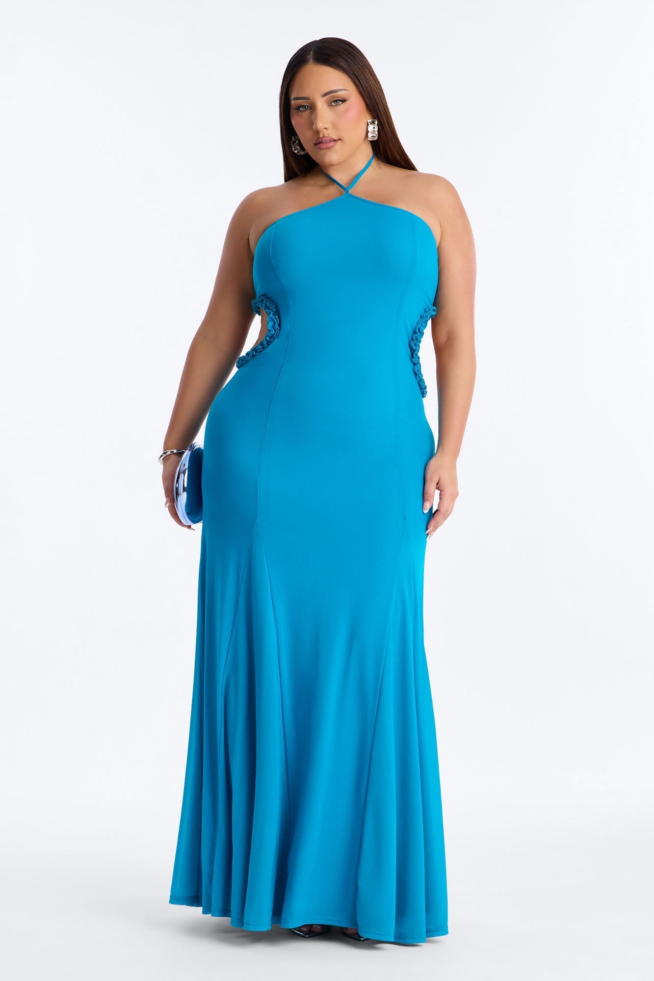 Tatiana Cut Out Mesh Maxi Dress - Blue Fashion Nova