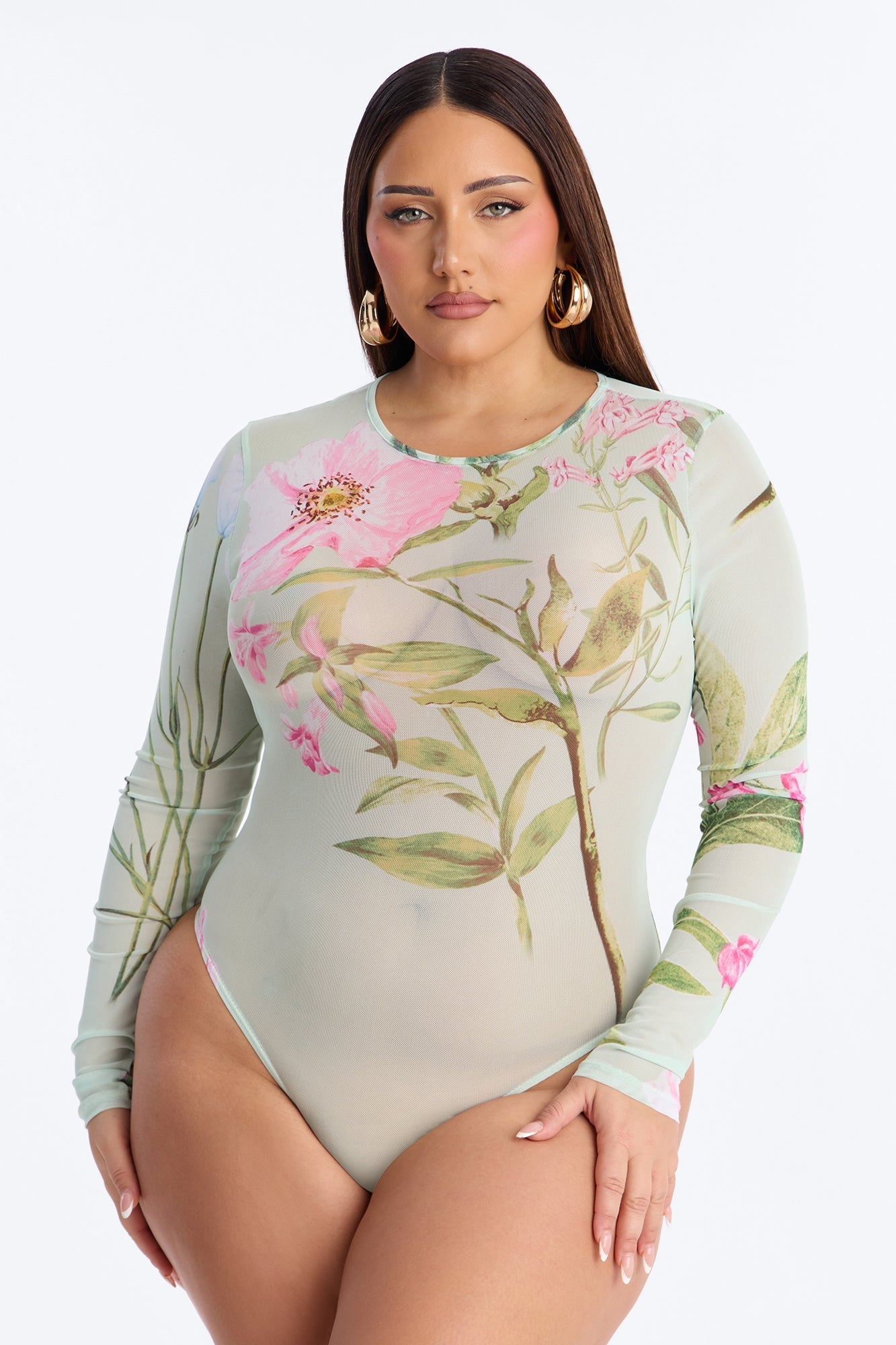 Lover's Garden Mesh Long Sleeve Bodysuit - Mint/combo Fashion Nova