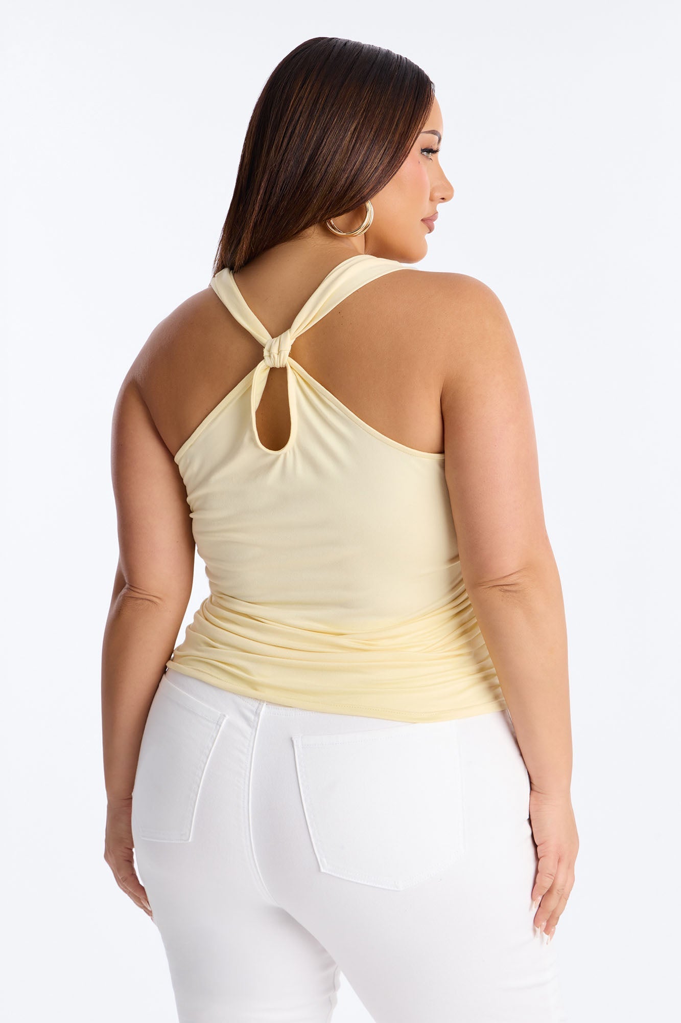 Pretty Persuasion Knot Cowl Neck Ruched Top - Butter Yellow Fashion Nova