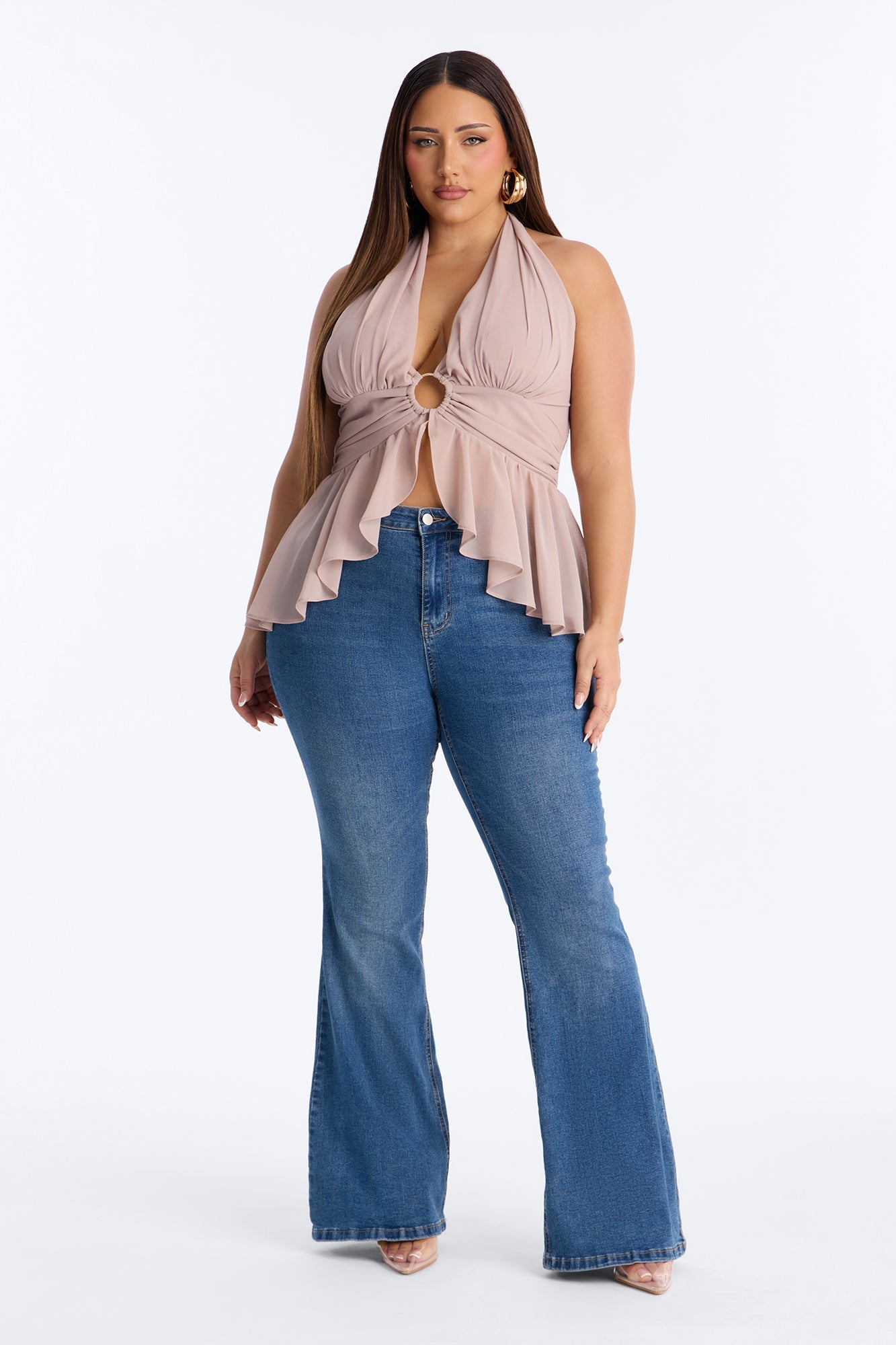 Iced Lattes Ruffle Chiffon Halter Top - Mauve