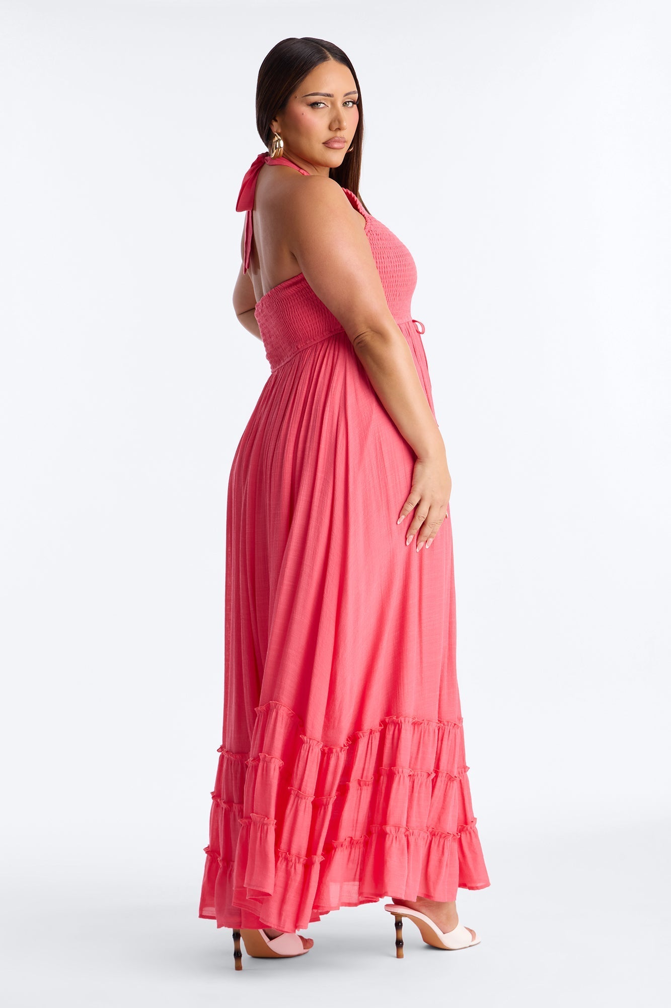 Freya Smocked Linen Maxi Dress - Coral Fashion Nova