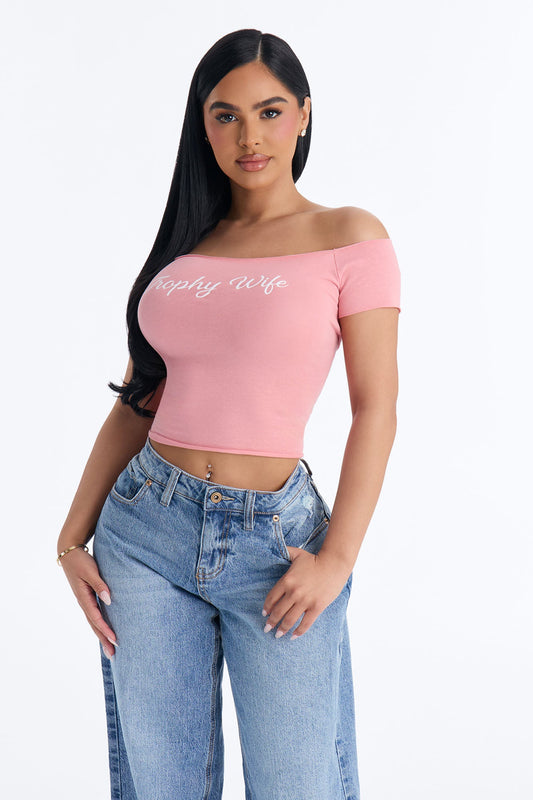 Trophy Wife Off Shoulder Tee - Pink