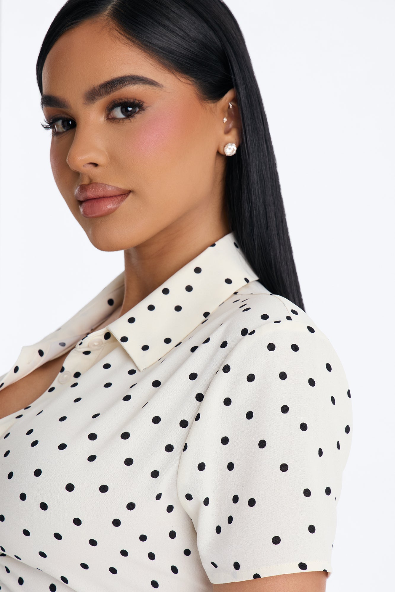 Jordan Polka Dot Shirt Mini Dress - White/Black