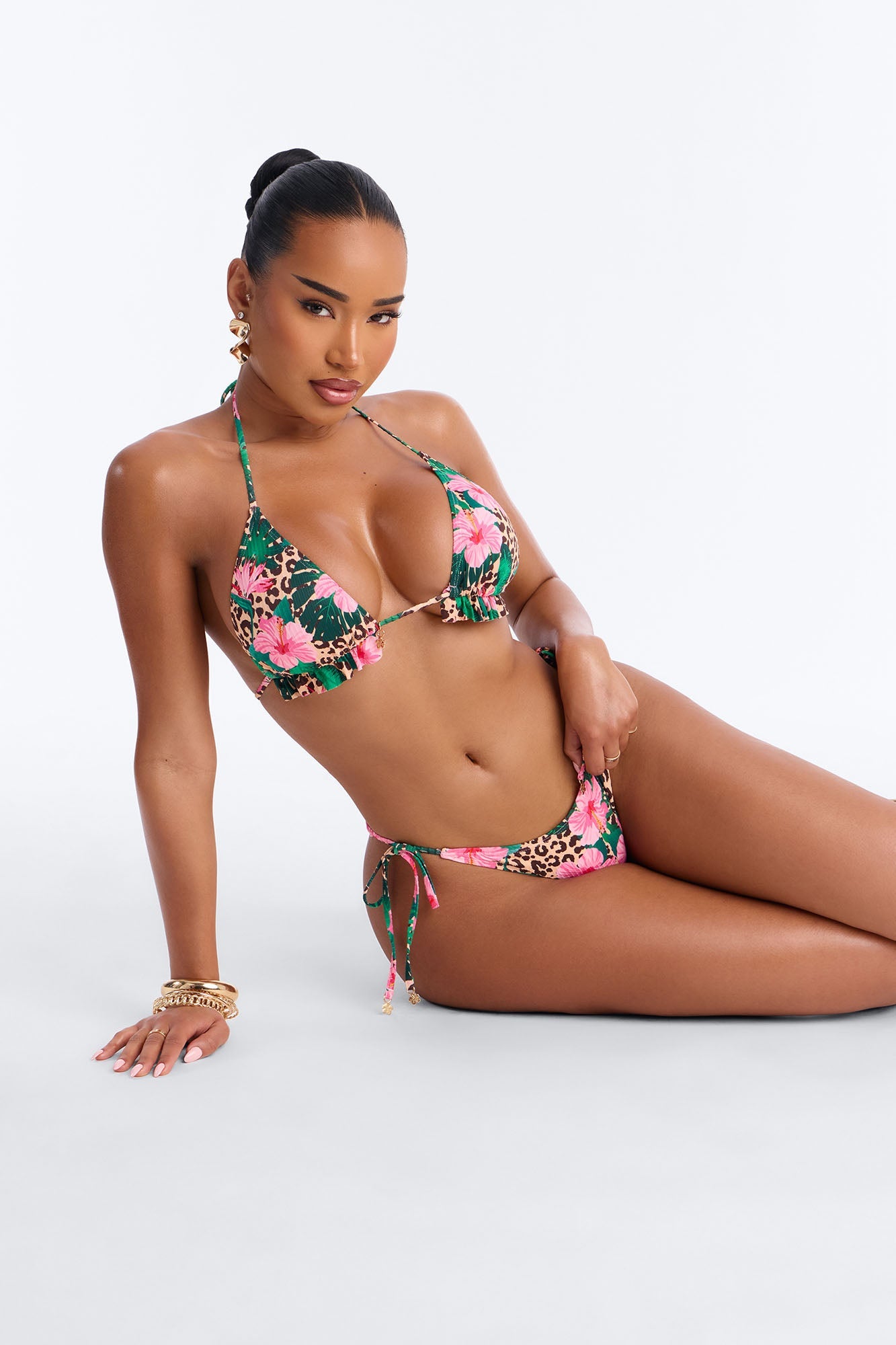 Beach Me Up 3 Piece Bikini & Mini Skirt Set - Green/combo