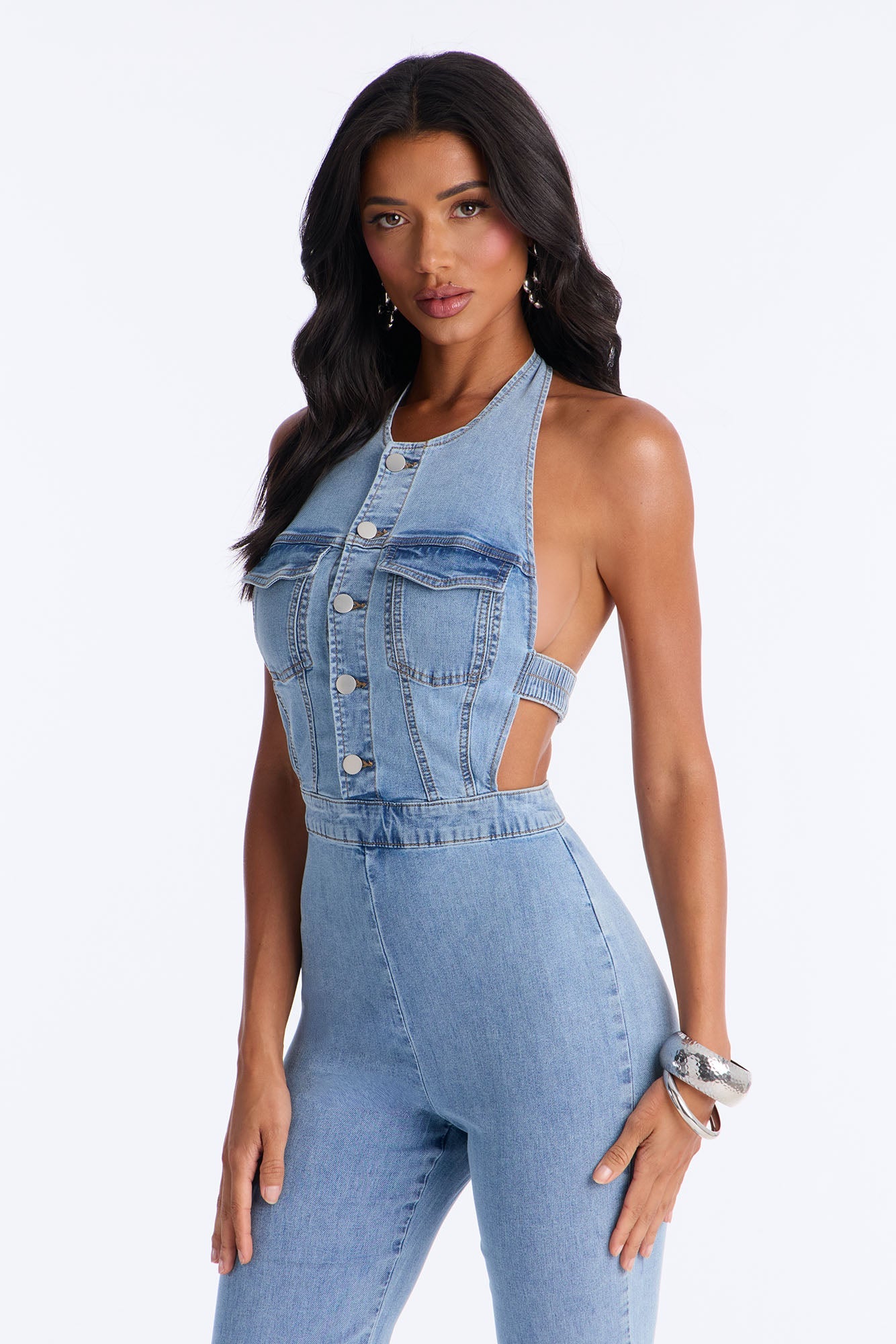 Halley Halter Denim Jumpsuit - Light Wash