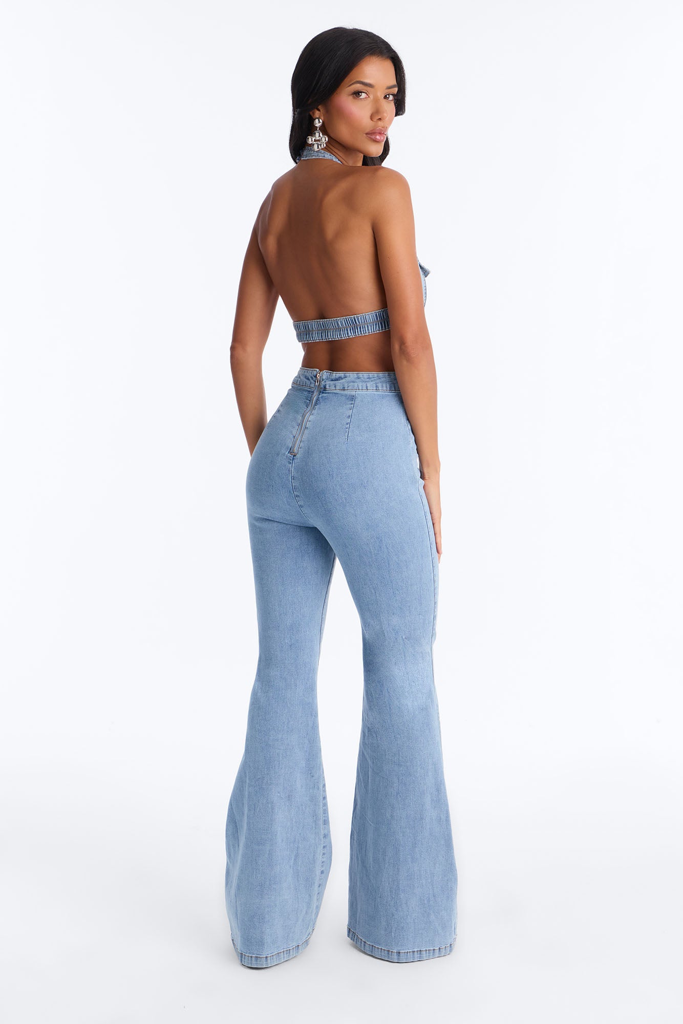 Halley Halter Denim Jumpsuit - Light Wash
