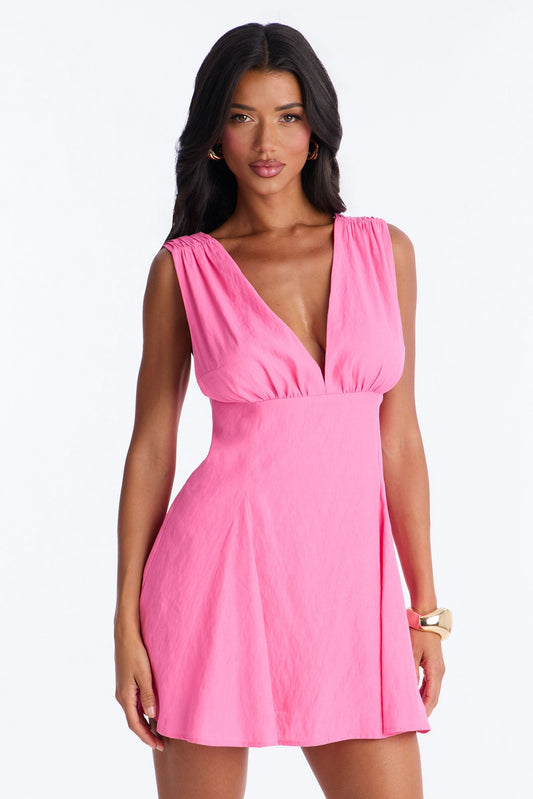 Maren Sleeveless Linen Mini Dress - Pink