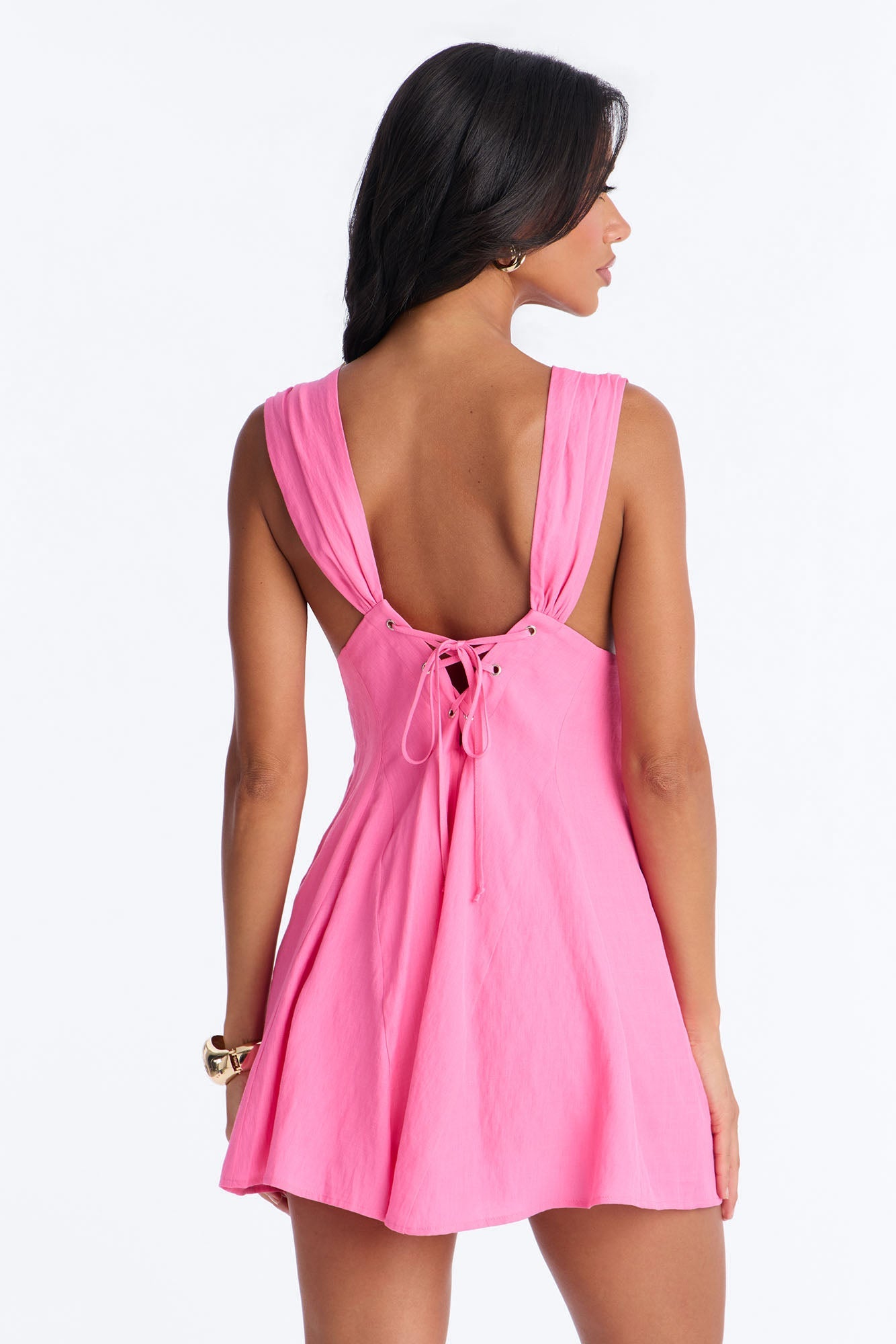 Maren Sleeveless Linen Mini Dress - Pink
