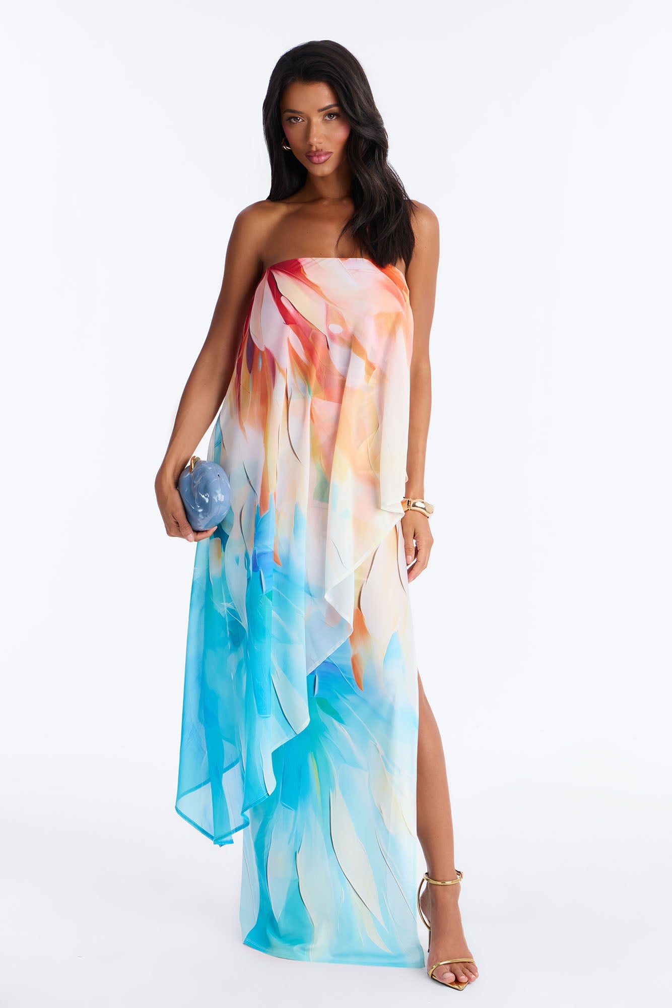 Out In Paradise Strapless Maxi Dress - Turquoise/combo