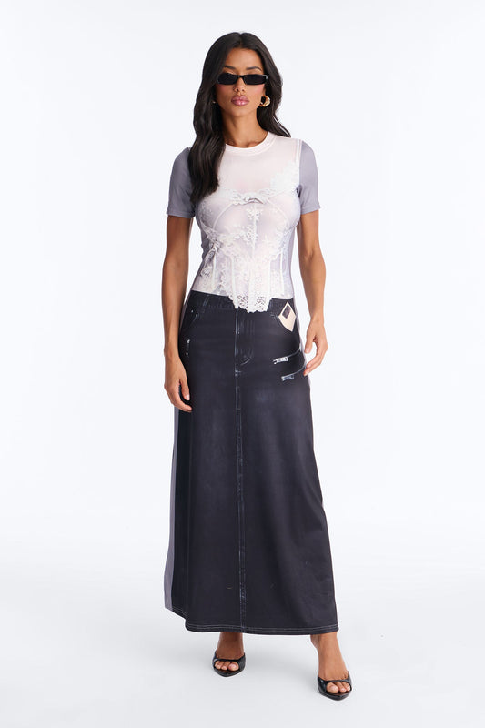 Armada Printed T Shirt Maxi Dress - Grey/combo