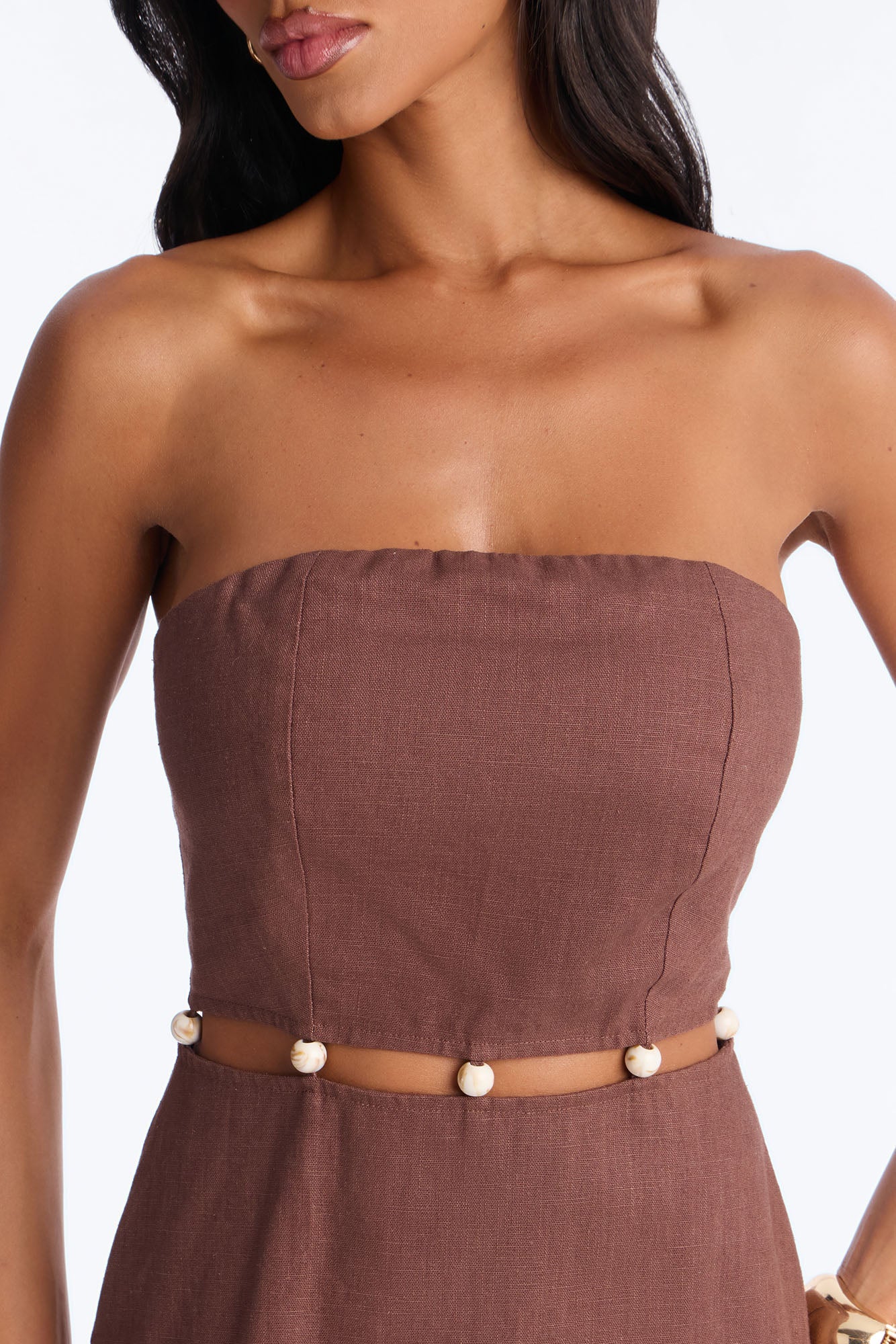 Coastal Queen Strapless Mini Dress - Brown