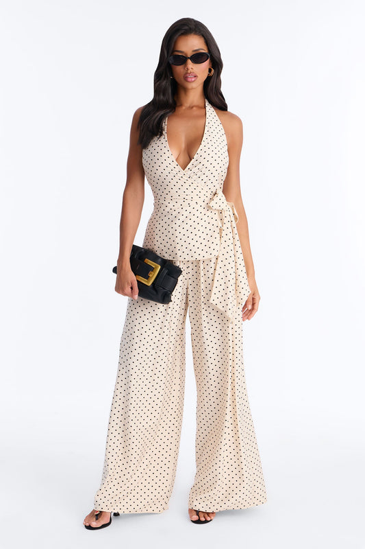 Penny Polka Dot Halter Pant Set - Taupe/combo