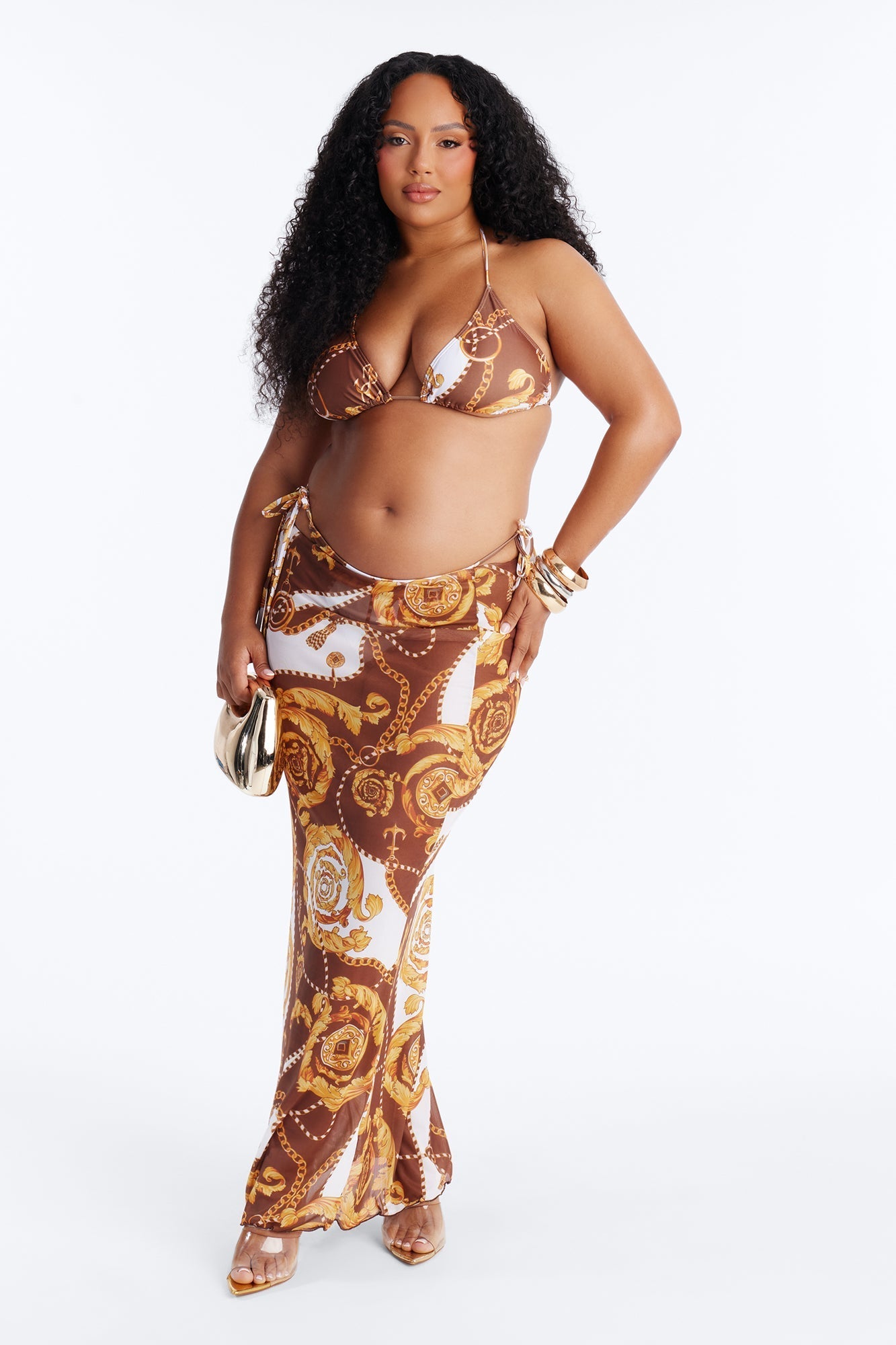 Coronado Beach Cutie Bikini And Sarong - Brown/combo Fashion Nova
