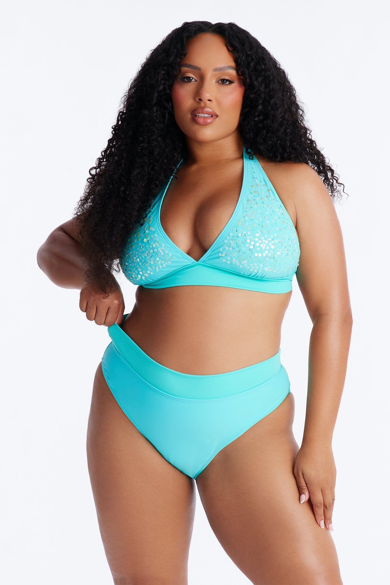 Jayla Sequin 2 Piece Bikini - Turquoise Fashion Nova