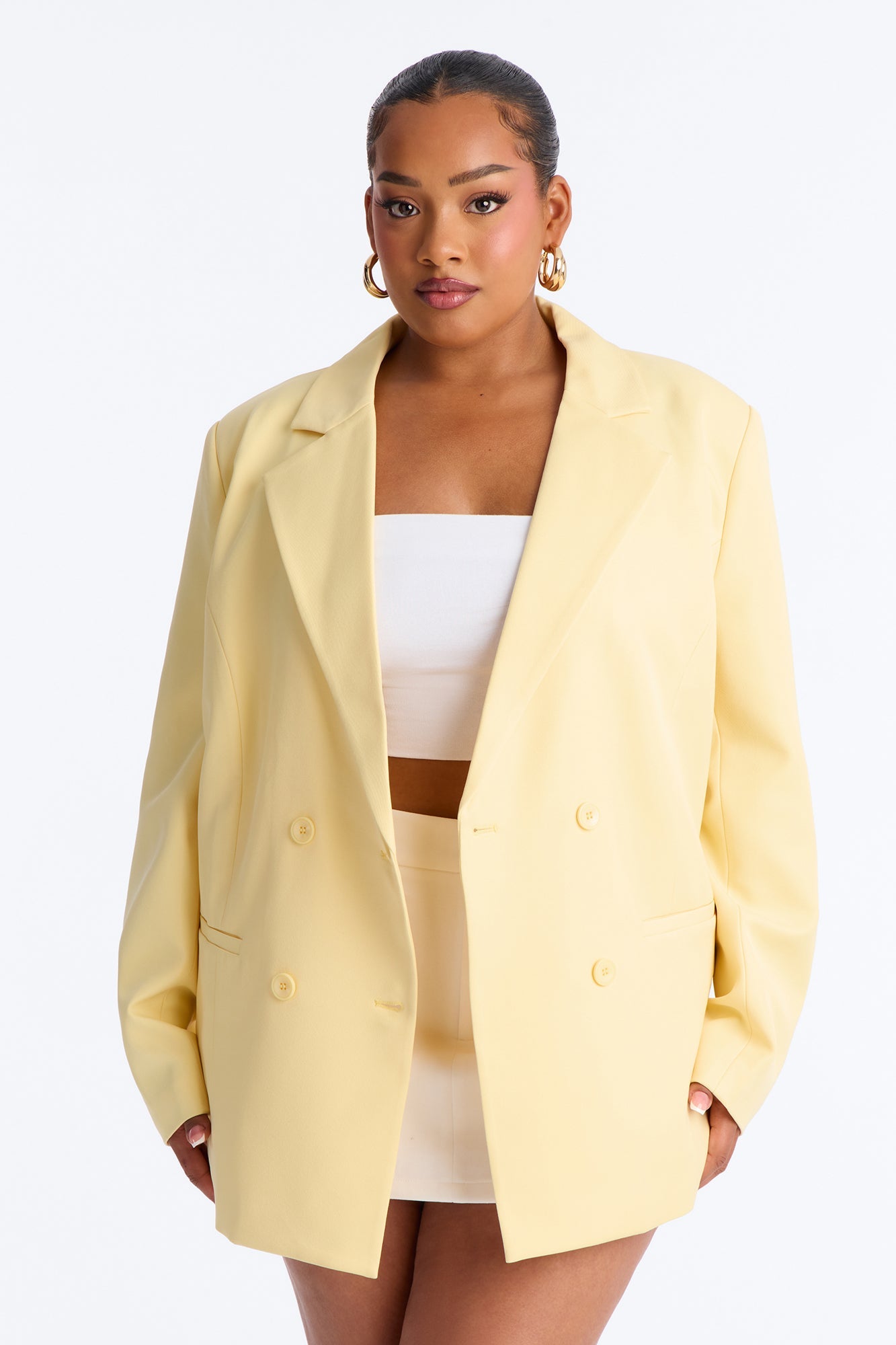 Big Goals Double Breasted Oversized Blazer - Butter Yellow