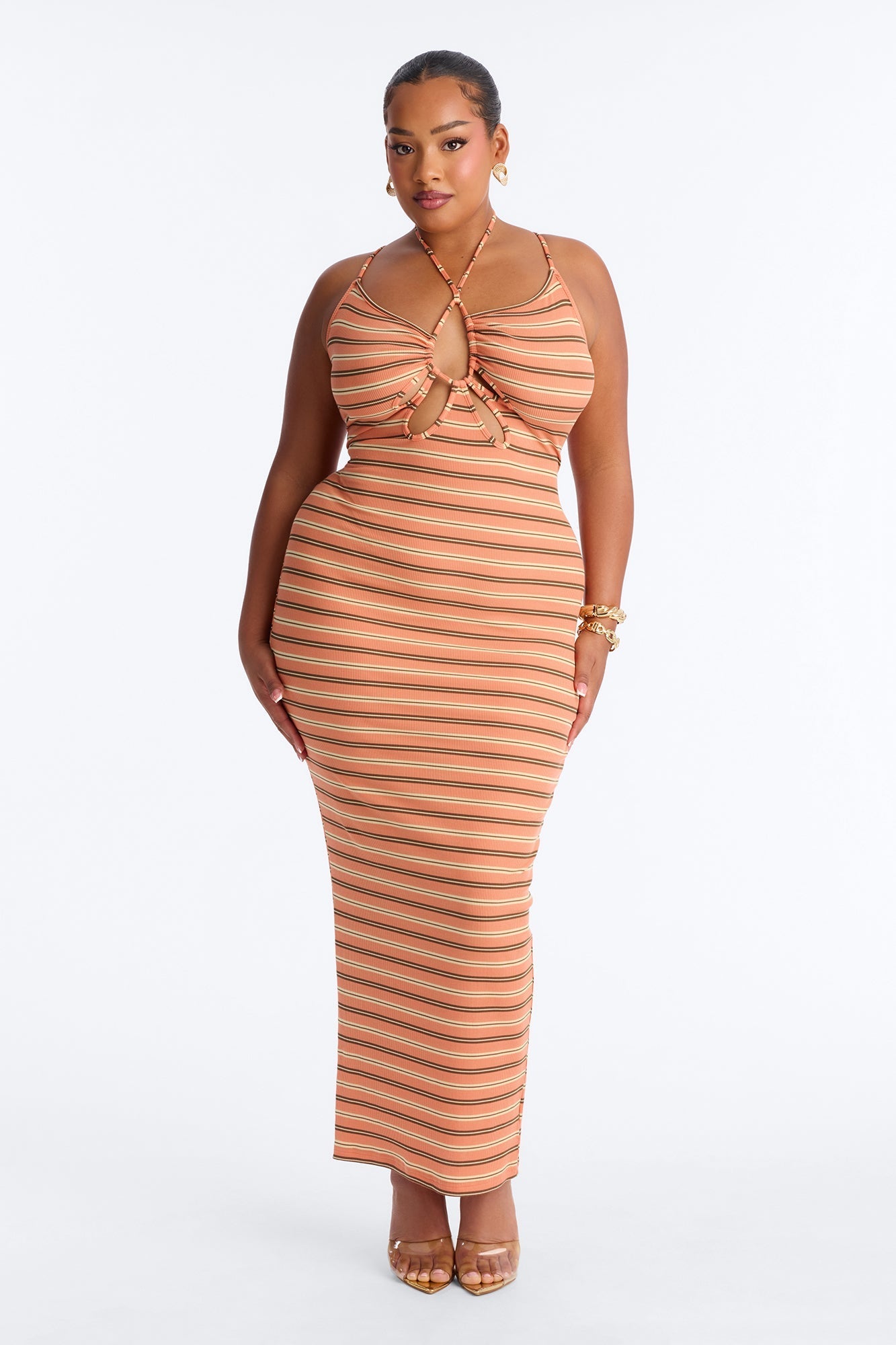 Turning Heads Cut Out Ribbed Maxi Dress - Orange/combo Fashion Nova