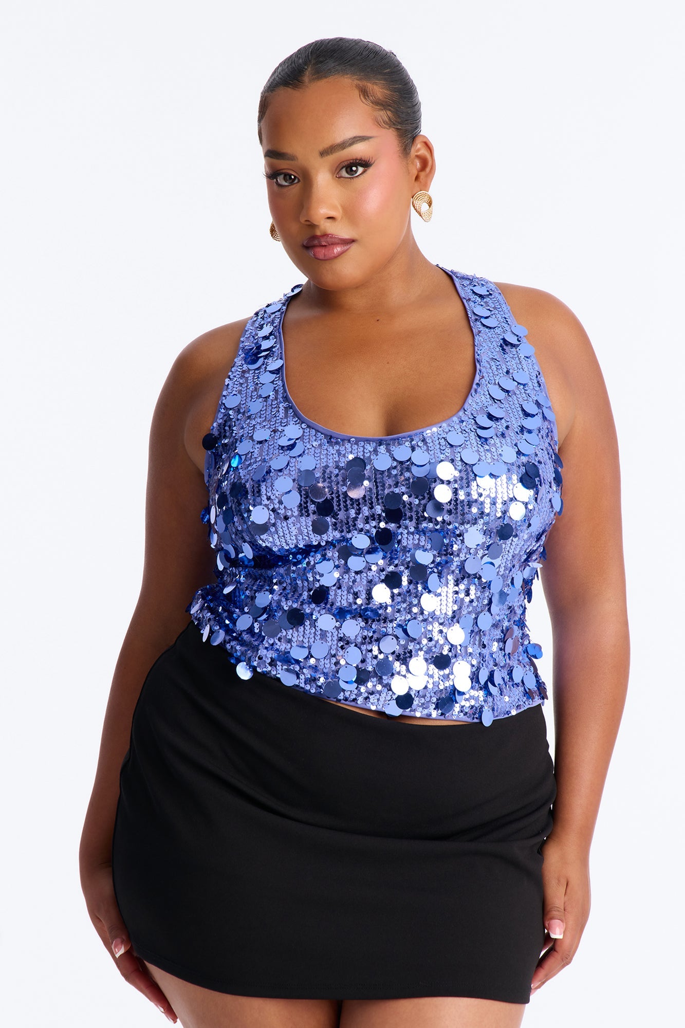 Afterglow Sequin Racerback Crop Tank Top - Periwinkle