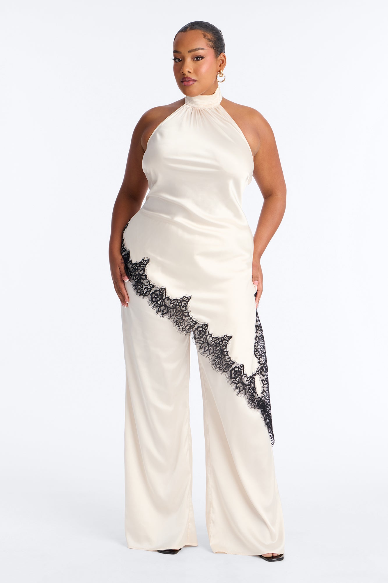 Angela Satin Lace Trim Pant Set - Cream Fashion Nova