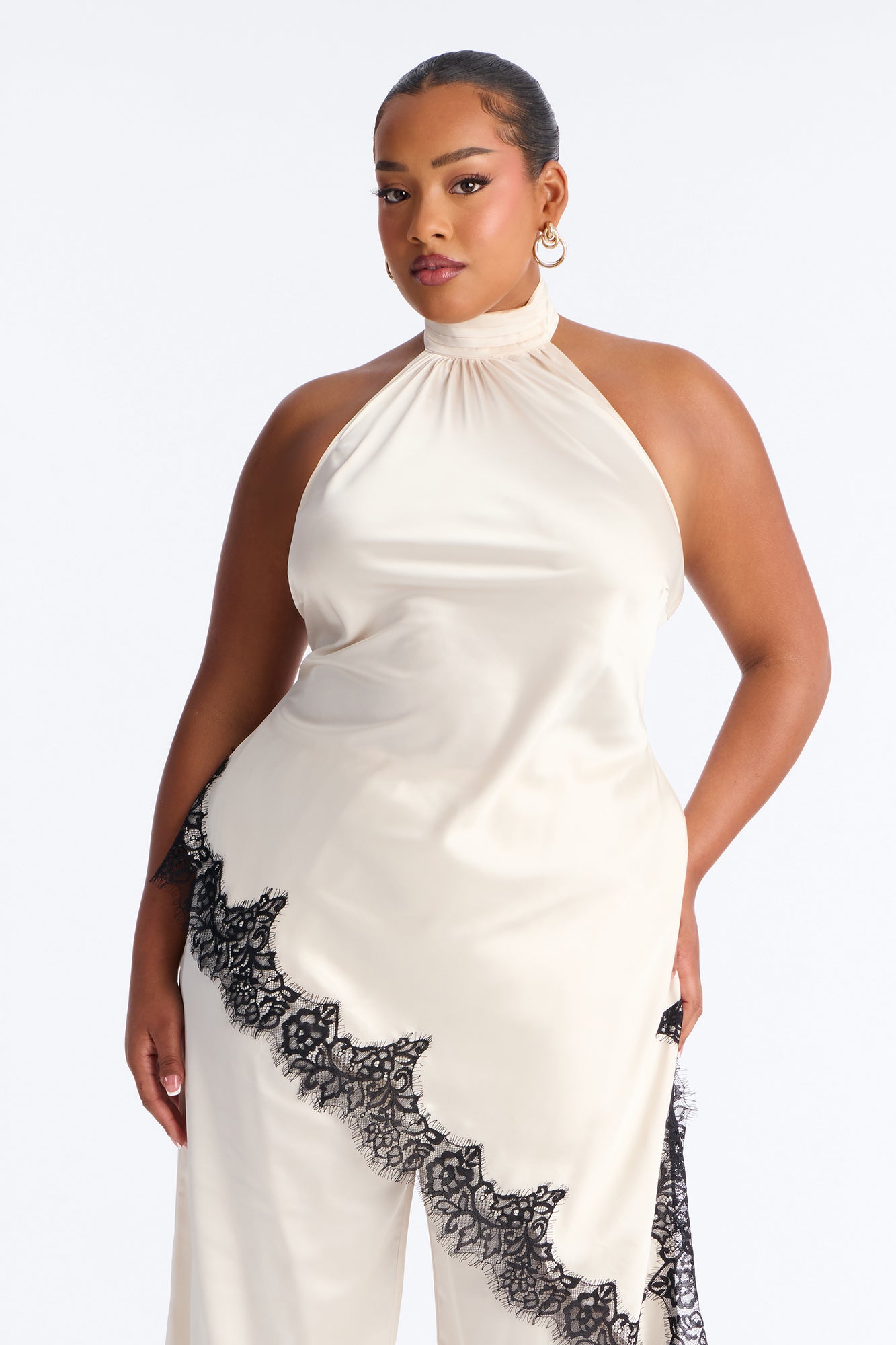 Angela Satin Lace Trim Pant Set - Cream Fashion Nova