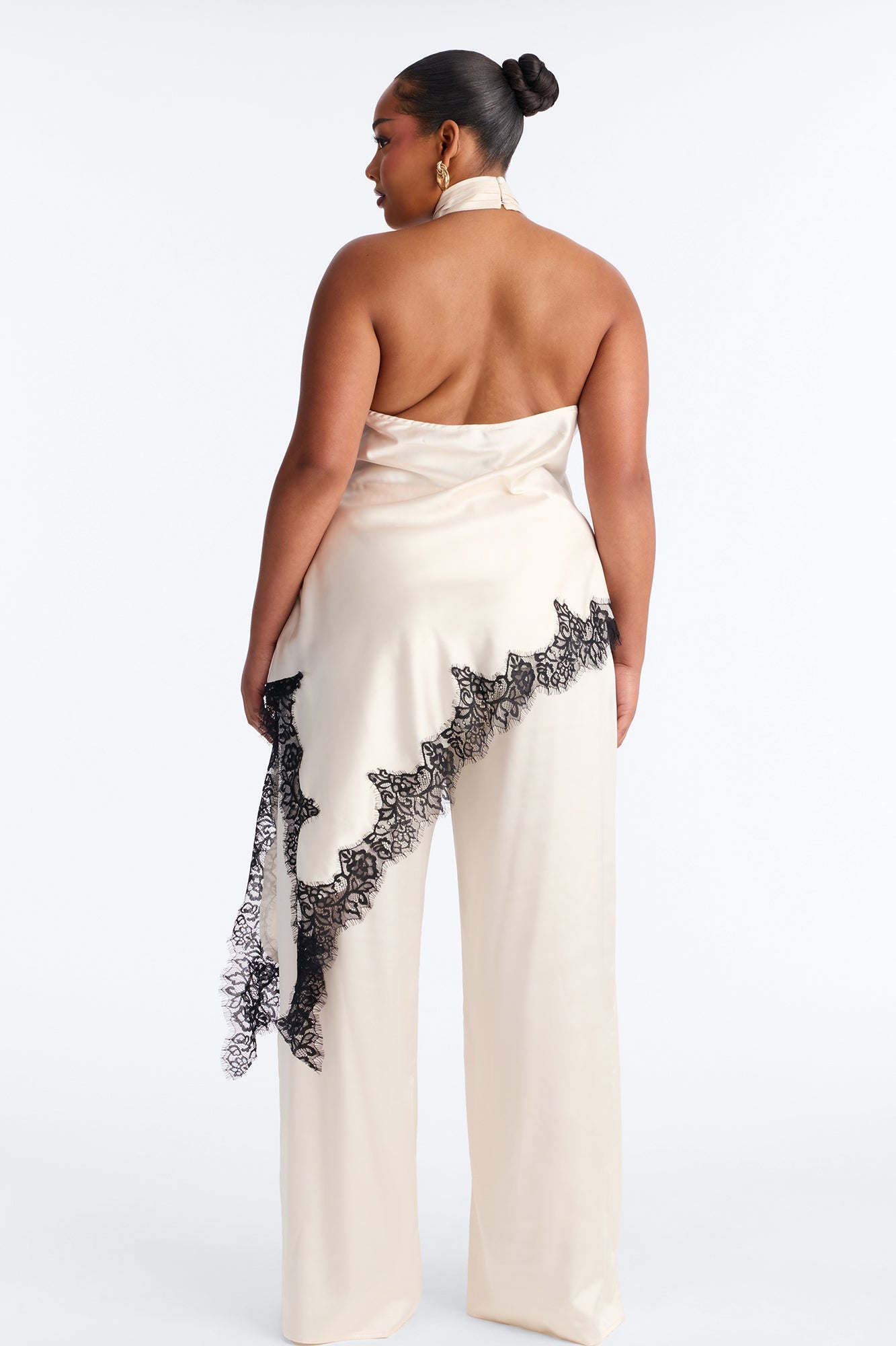 Angela Satin Lace Trim Pant Set - Cream Fashion Nova