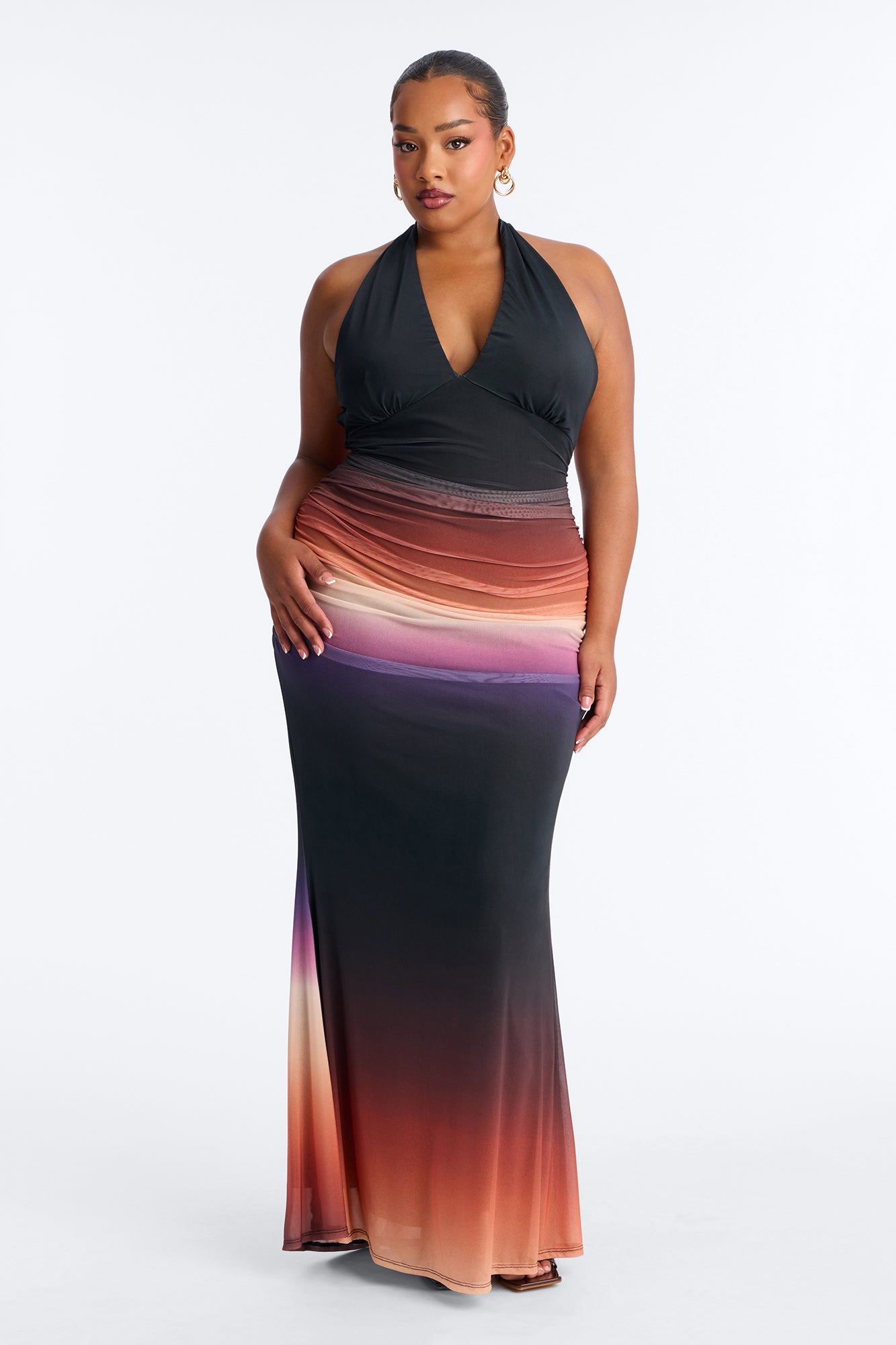 On Repeat Ombre Mesh Maxi Dress - Black/combo Fashion Nova
