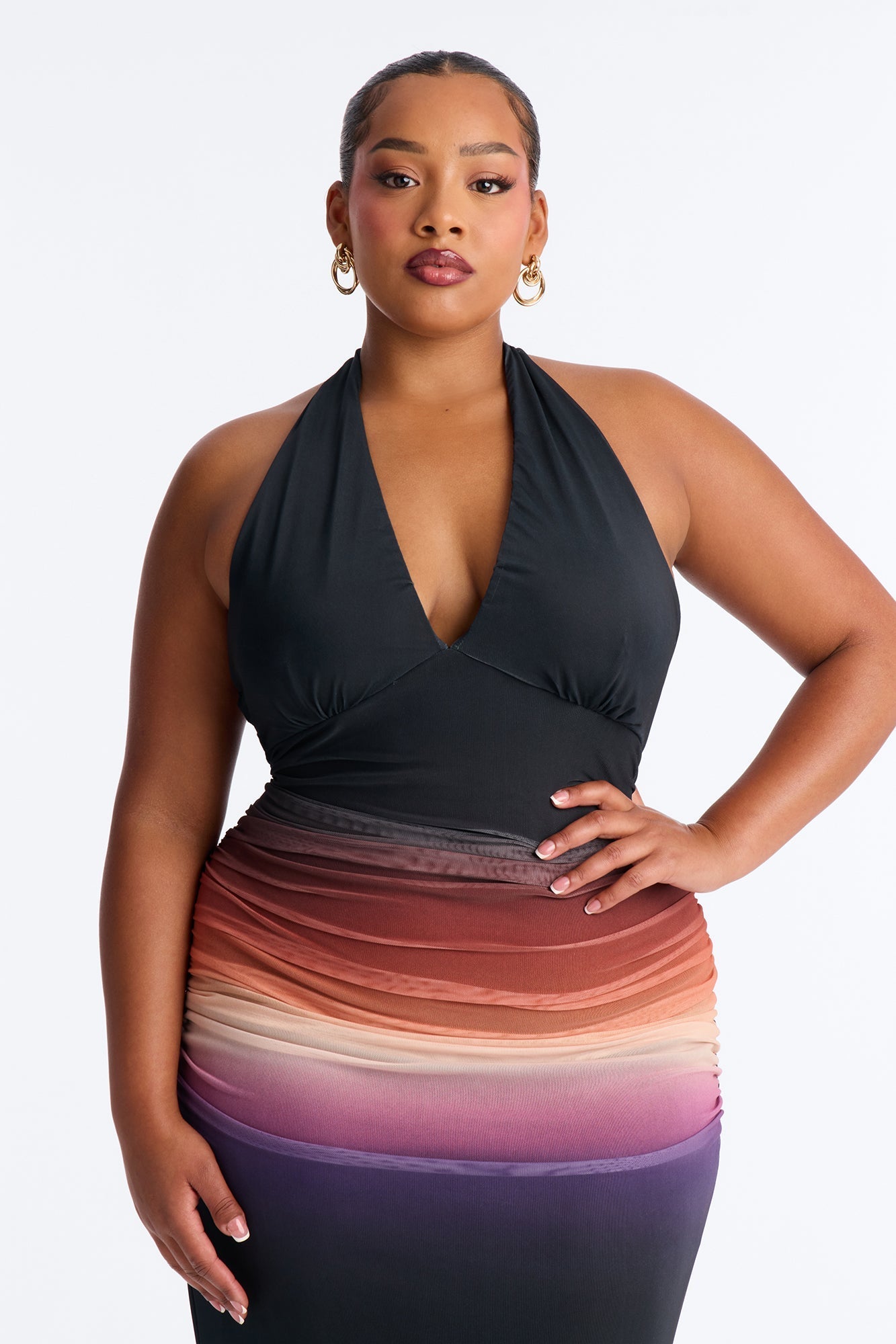 On Repeat Ombre Mesh Maxi Dress - Black/combo Fashion Nova
