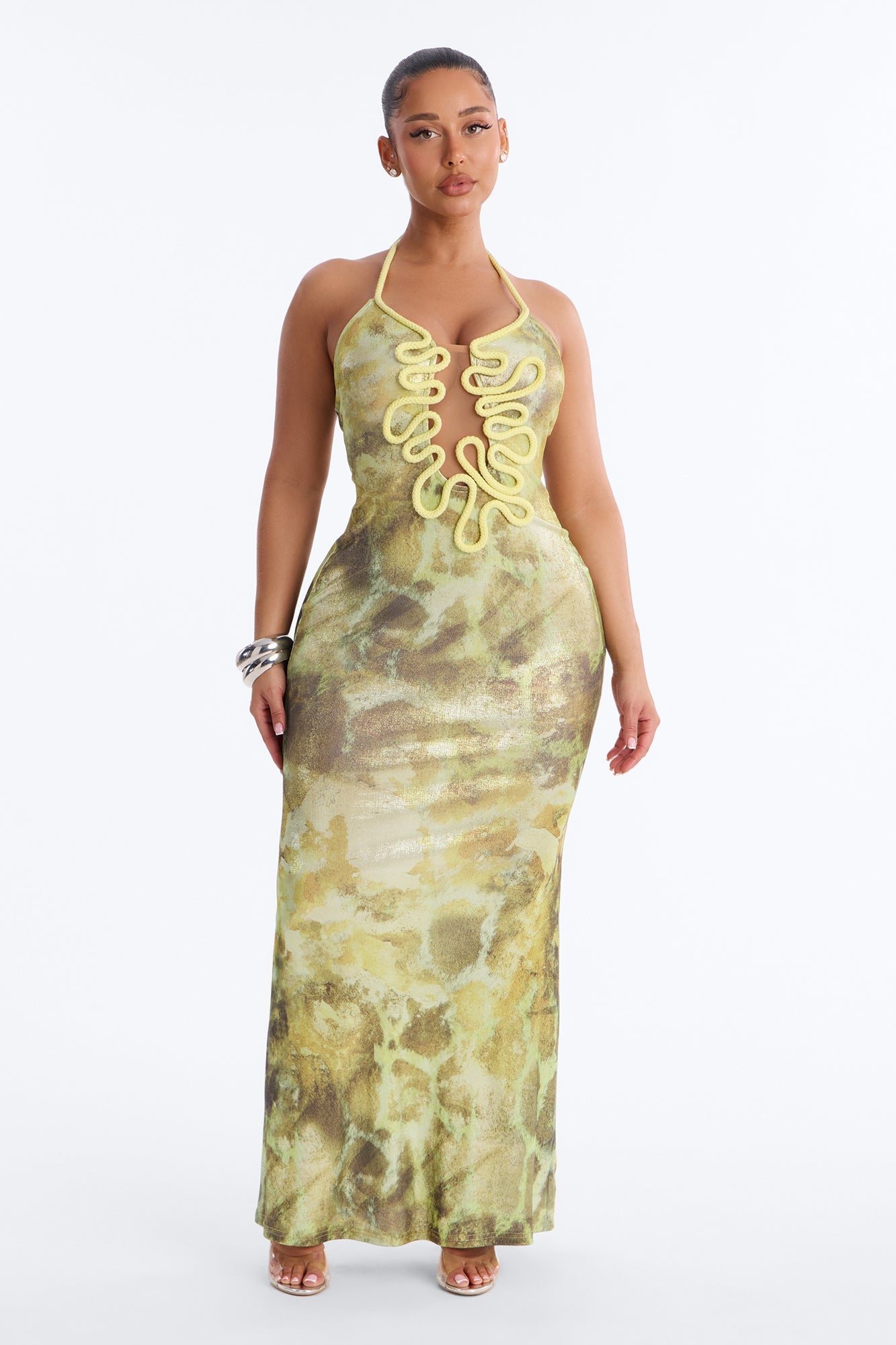 Jayda Metallic Maxi Dress - Green/combo