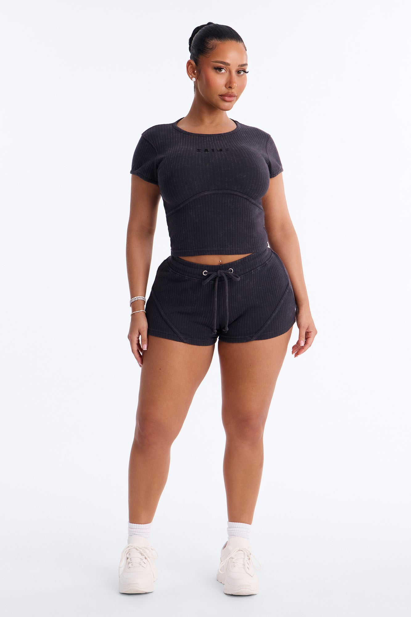 Saint Ribbed Short Set - Black