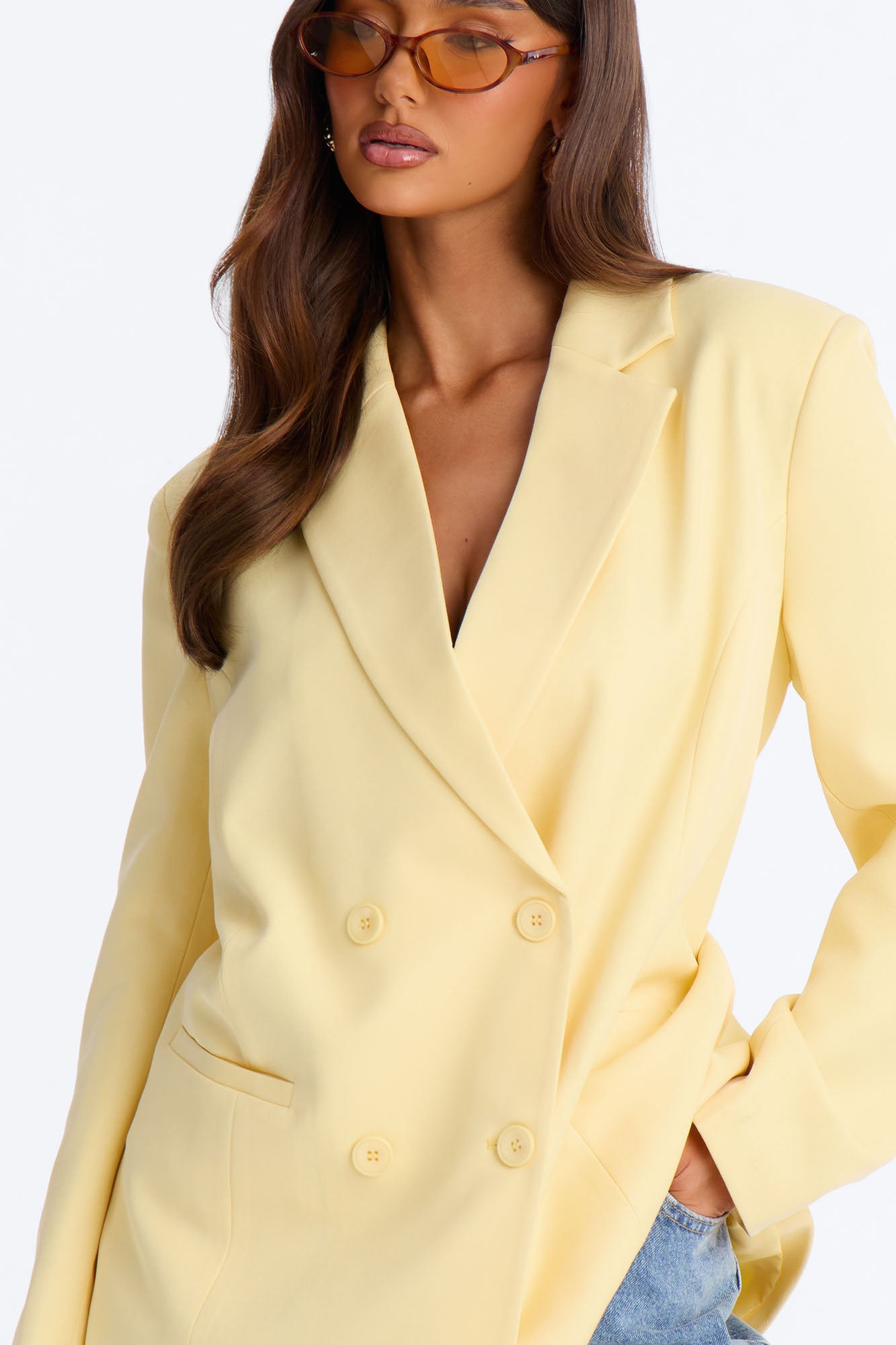 Big Goals Double Breasted Oversized Blazer - Butter Yellow