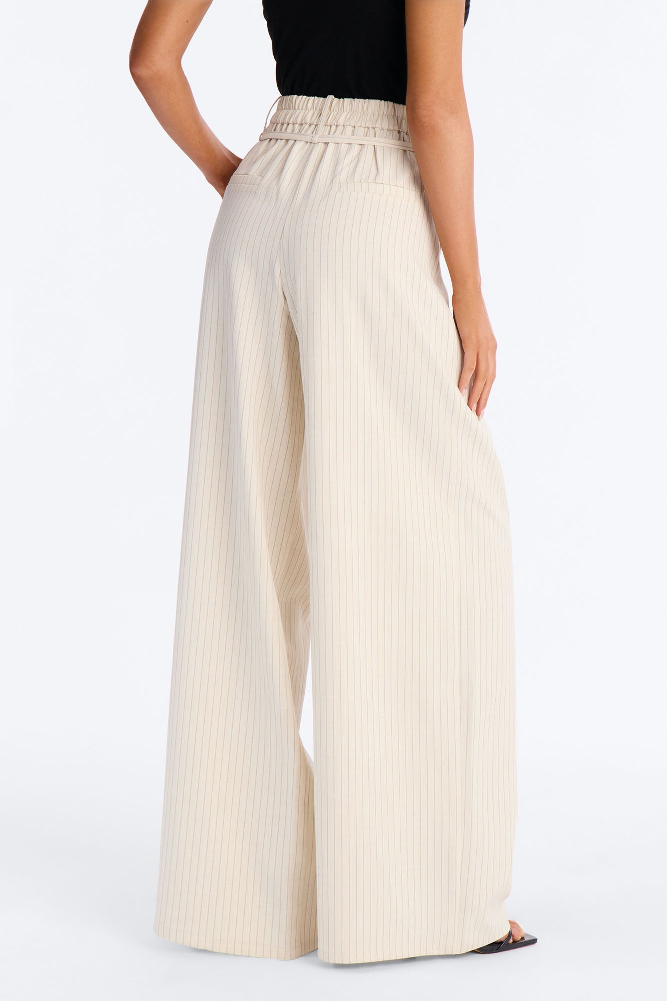Old Money Feel Pinstripe Belted Trouser Pant 33″ - Beige
