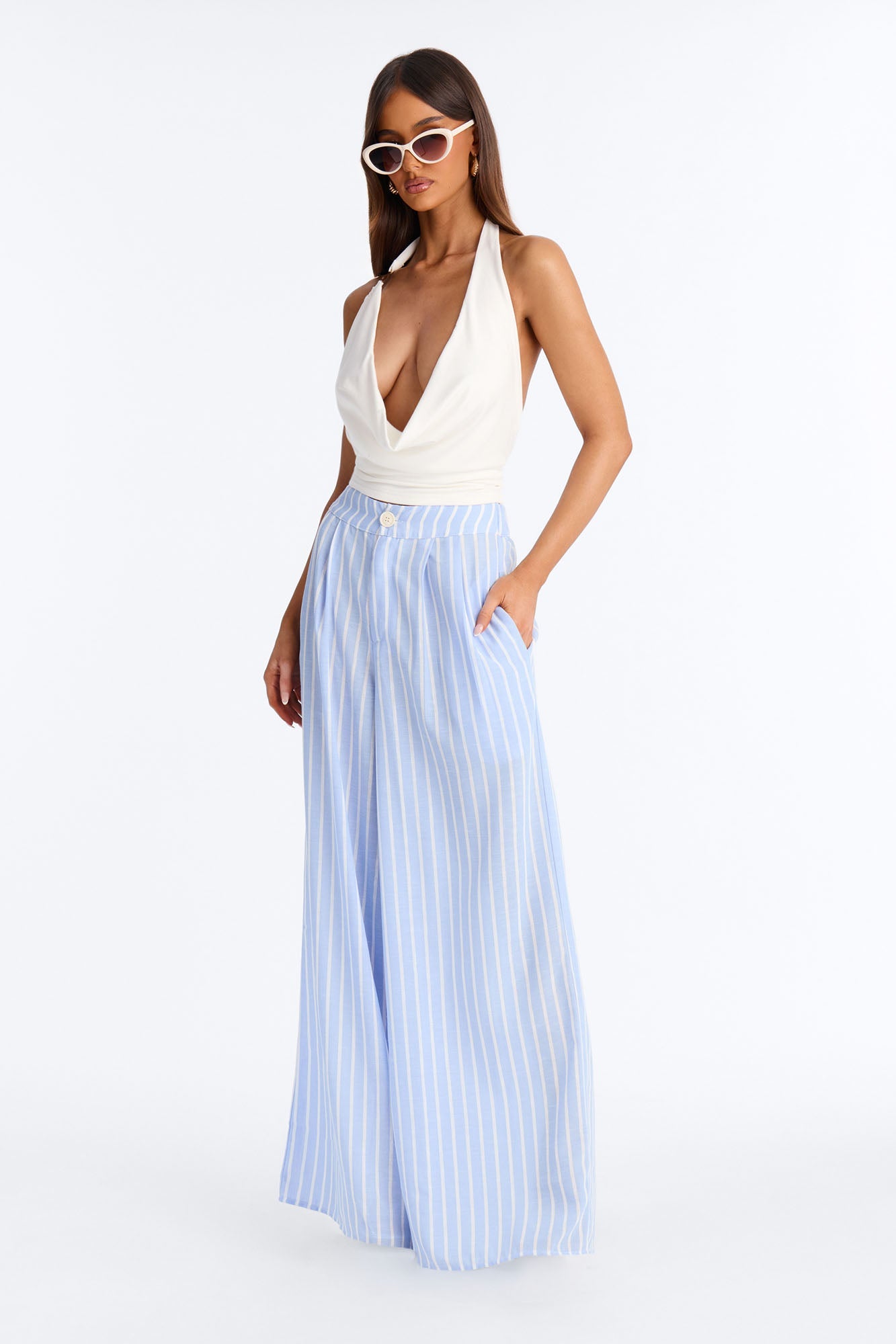 Ella Striped Linen Pant - Blue