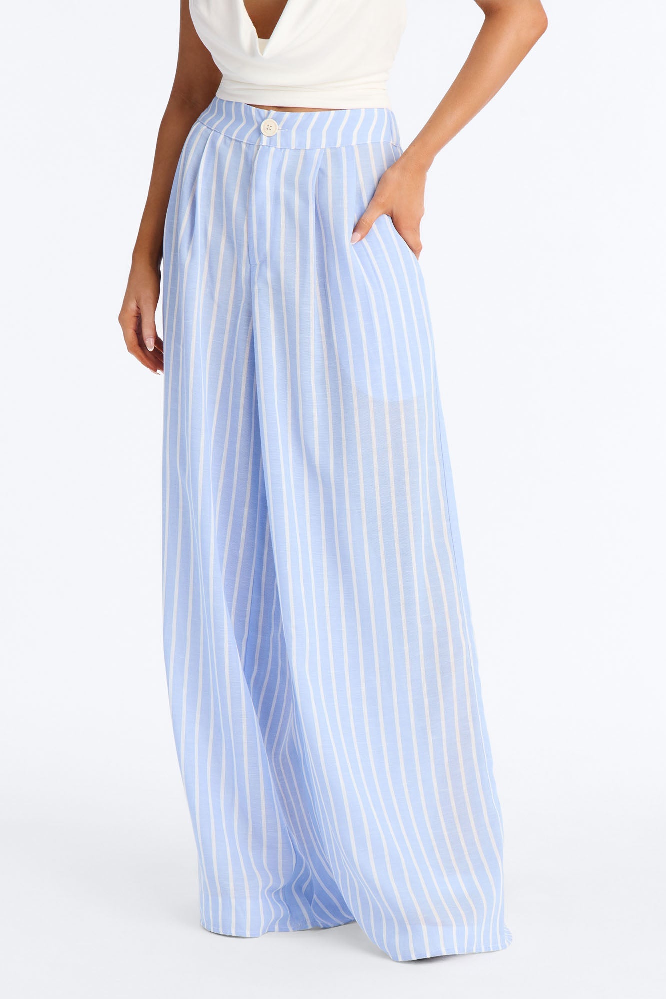 Ella Striped Linen Pant - Blue
