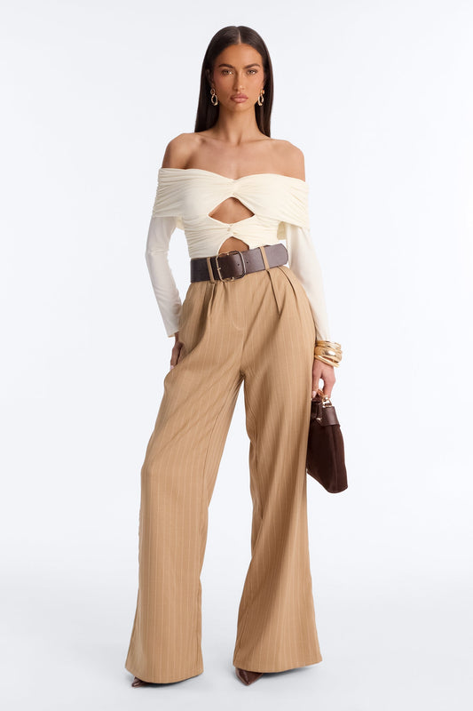 Priyana Pinstripe Belted Jumpsuit - Cream/combo