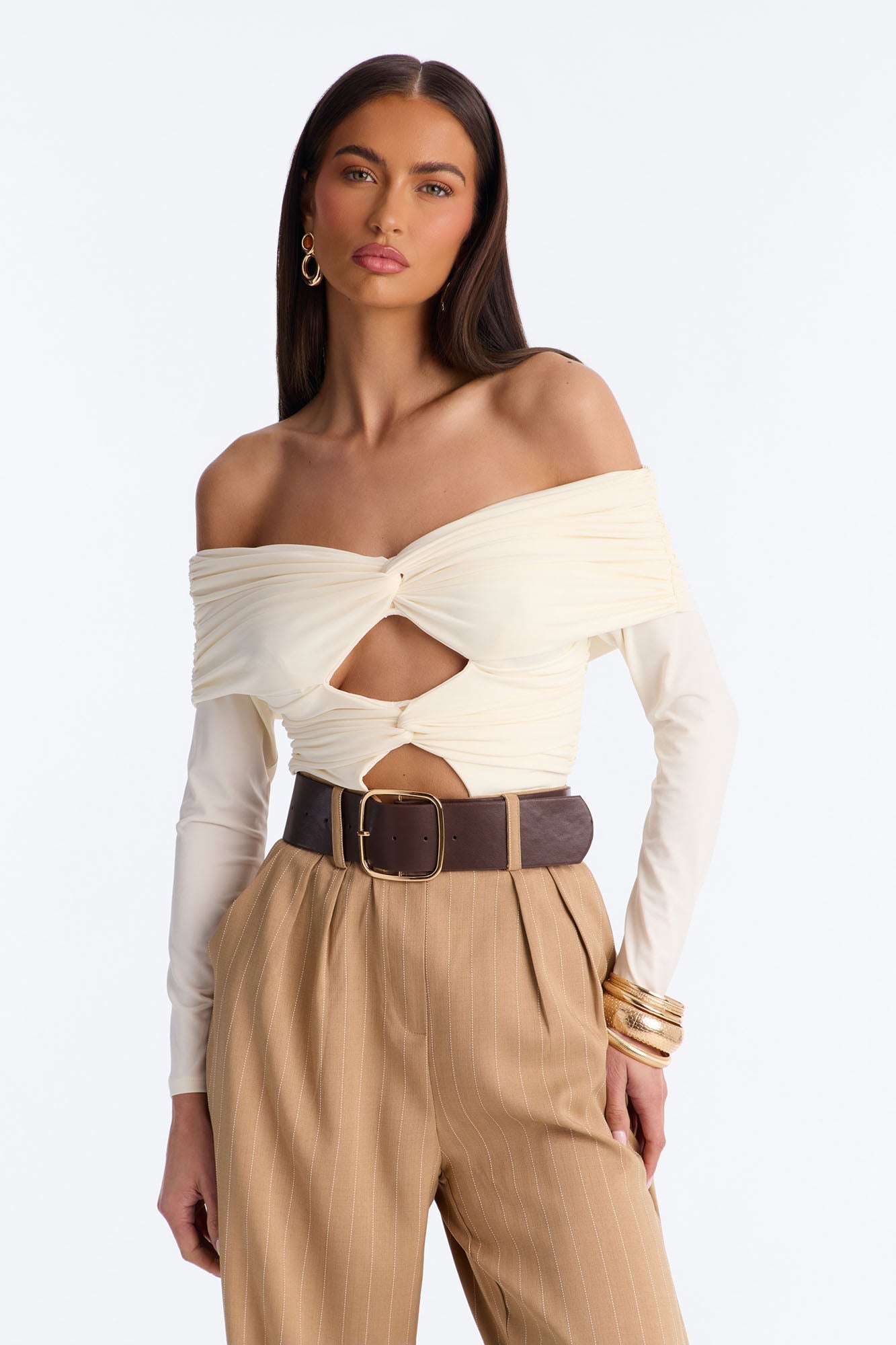Priyana Pinstripe Belted Jumpsuit - Cream/combo