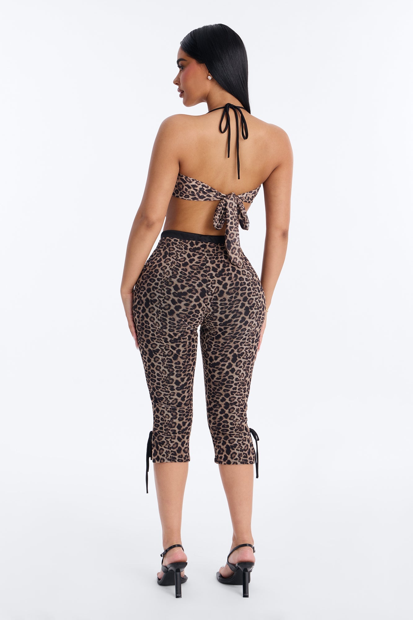 Follow Me Leopard Mesh Capri Set - Brown Combo